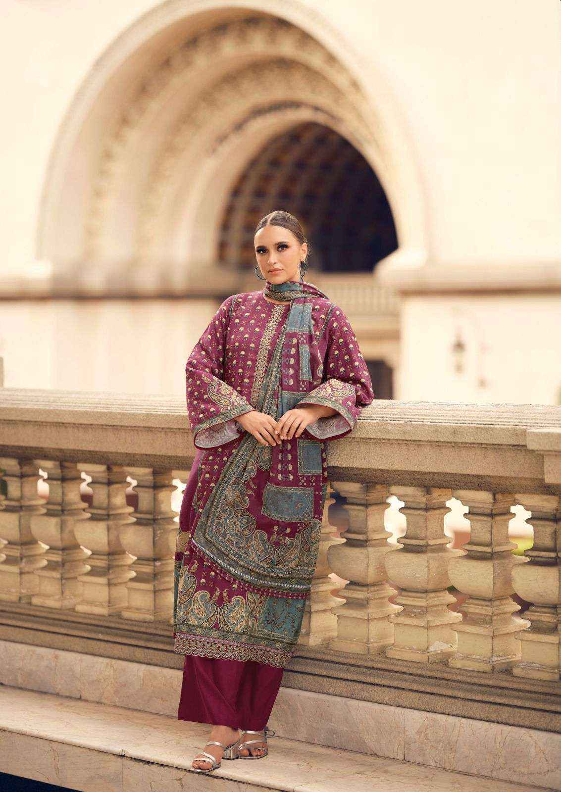 THE HERMITAGE SHOP PAISELY VISCOSE FANCY EMBROIDERY WORK SUIT ( 6 PCS CATALOGUE )