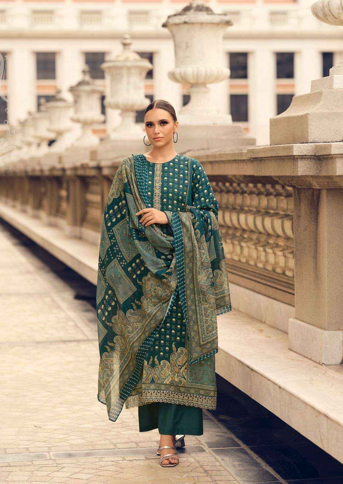 THE HERMITAGE SHOP PAISELY VISCOSE FANCY EMBROIDERY WORK SUIT ( 6 PCS CATALOGUE )