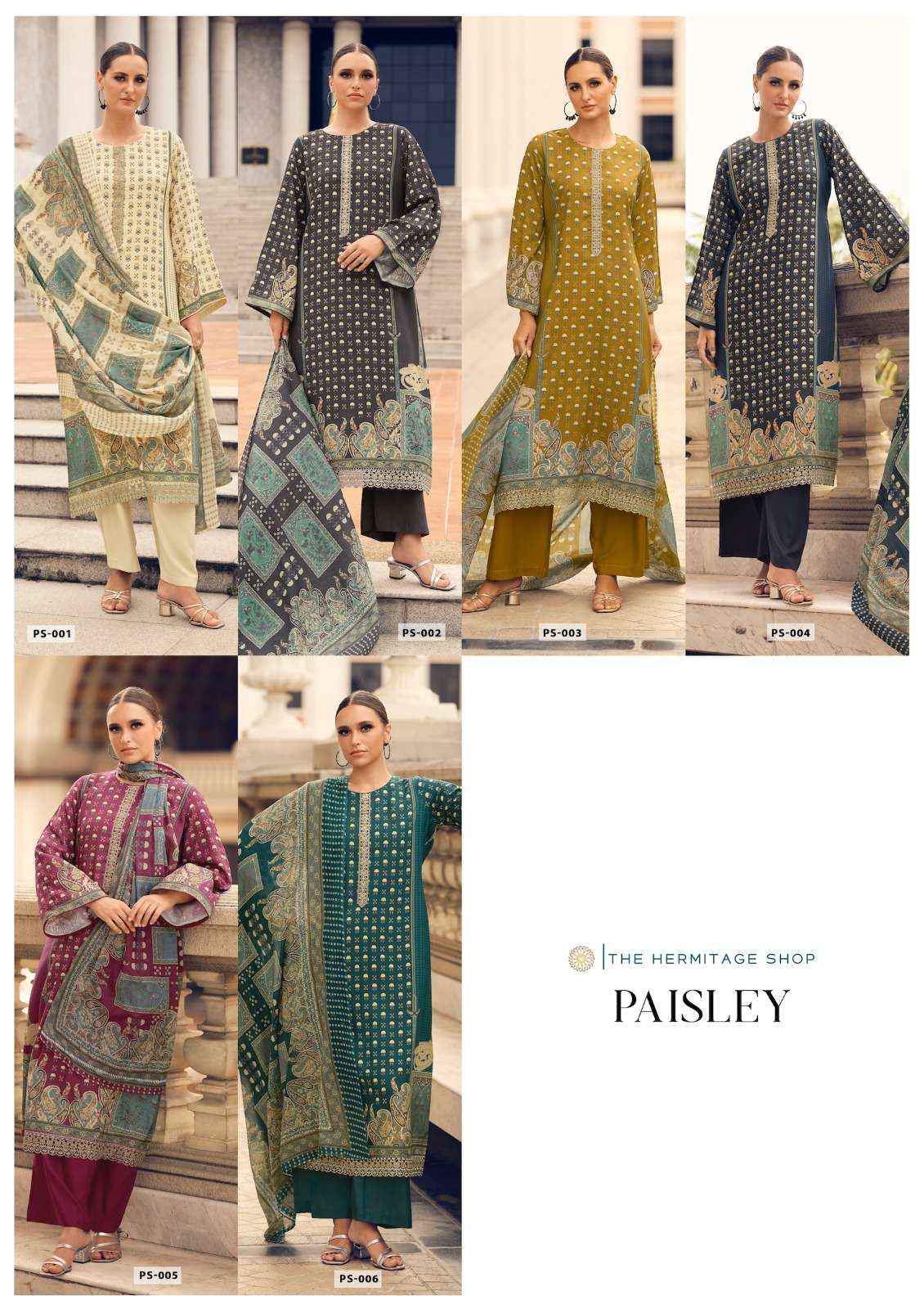 THE HERMITAGE SHOP PAISELY VISCOSE FANCY EMBROIDERY WORK SUIT ( 6 PCS CATALOGUE )