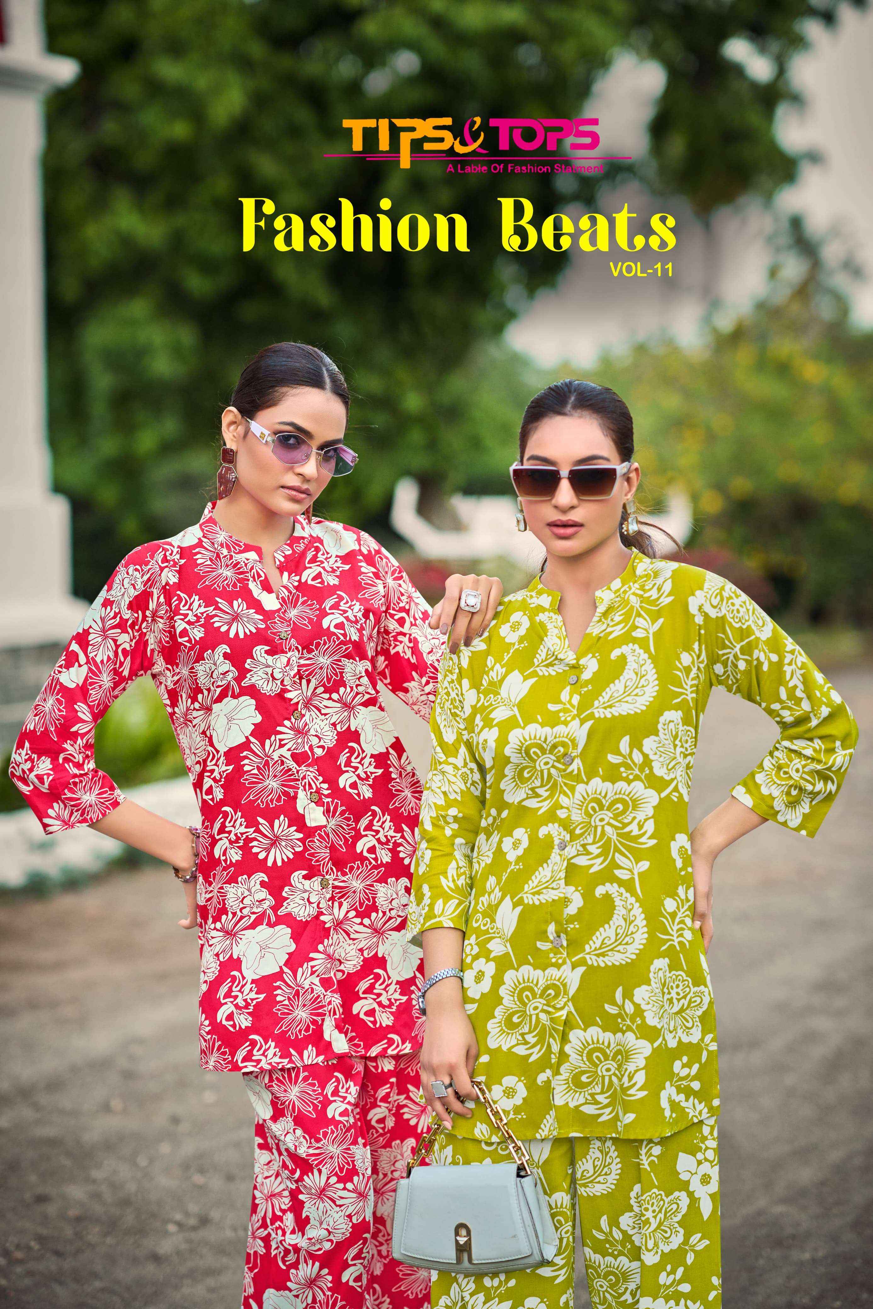 TIPS AND TOPS FASHION BEATS VOL 11 RAYON PRINT LADIES CO-ORD SET WHOLESALE RATE ( 6 PCS CATALOG )