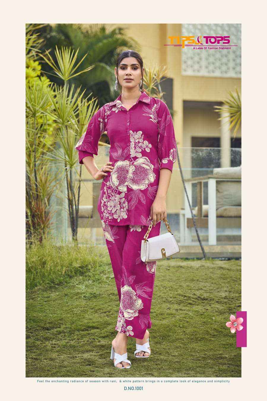 TIPS AND TOPS LIFESTYLE RAYON PRINT SHIRT PATTERN LADIES CO-ORD SET WHOLESALE PRICE ( 6 PCS CATALOG )