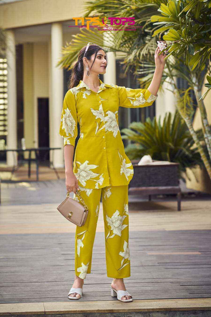 TIPS AND TOPS LIFESTYLE RAYON PRINT SHIRT PATTERN LADIES CO-ORD SET WHOLESALE PRICE ( 6 PCS CATALOG )
