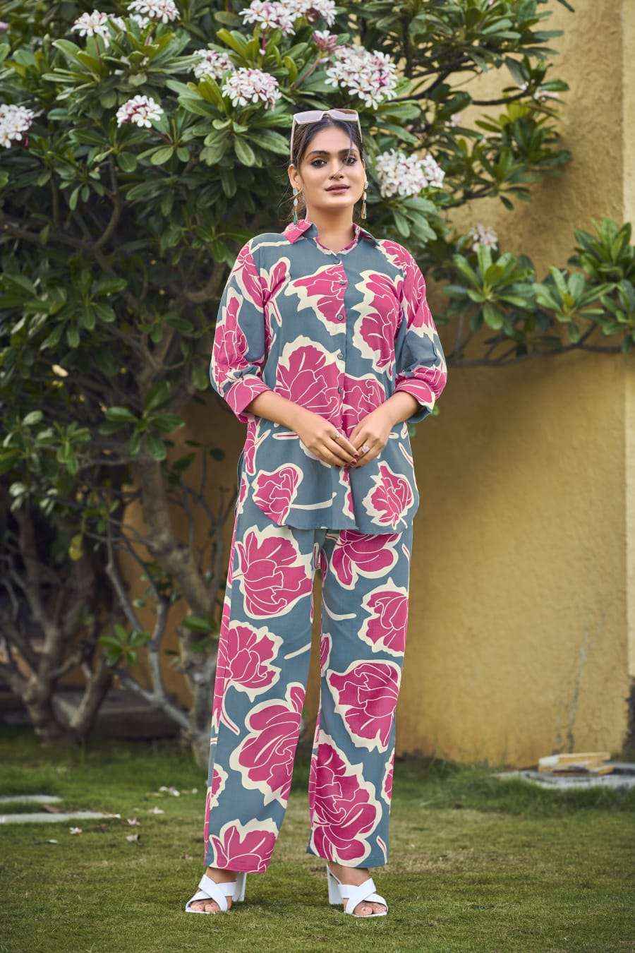 TIPS AND TOPS LIFESTYLE RAYON PRINT SHIRT PATTERN LADIES CO-ORD SET WHOLESALE PRICE ( 6 PCS CATALOG )