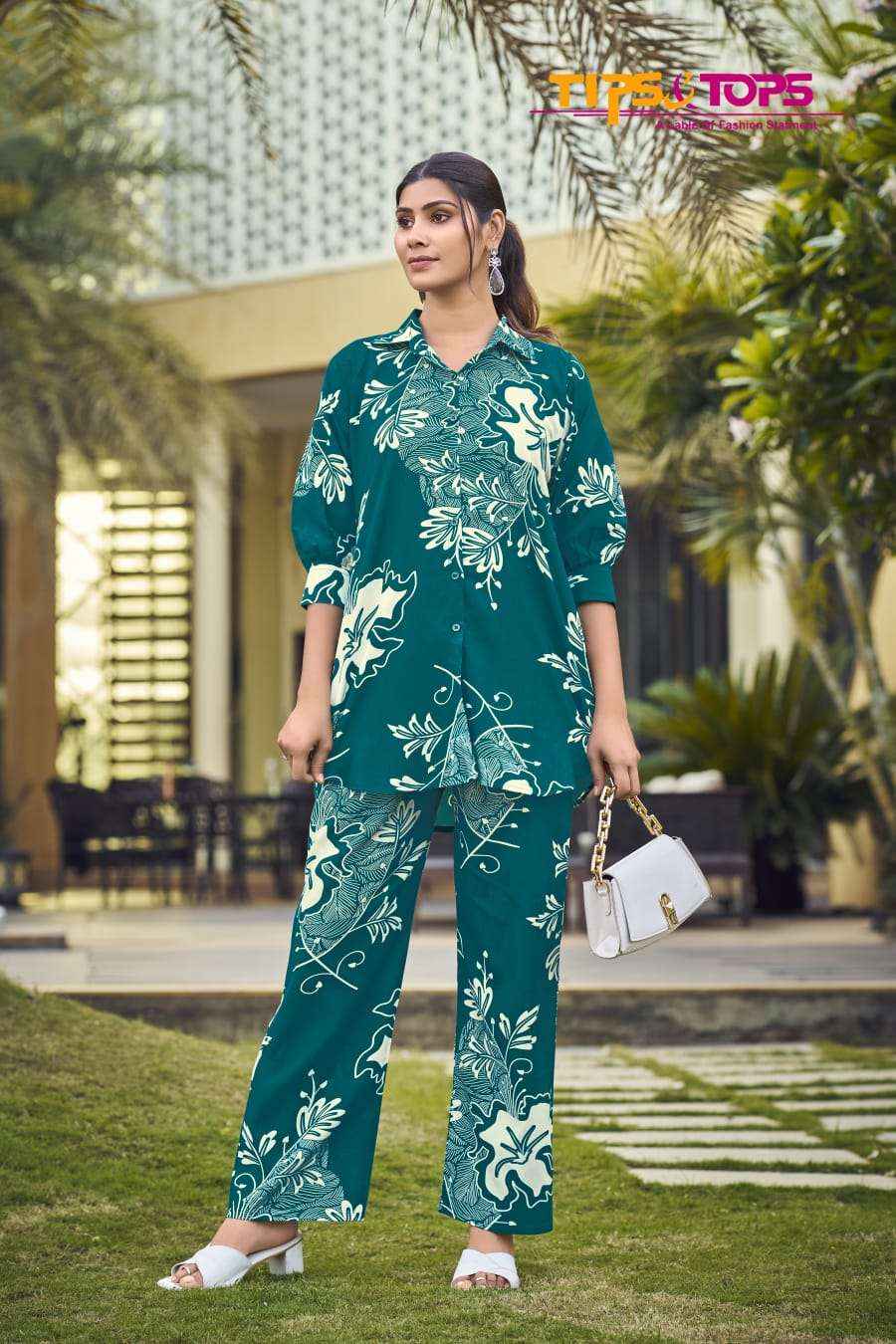 TIPS AND TOPS LIFESTYLE RAYON PRINT SHIRT PATTERN LADIES CO-ORD SET WHOLESALE PRICE ( 6 PCS CATALOG )