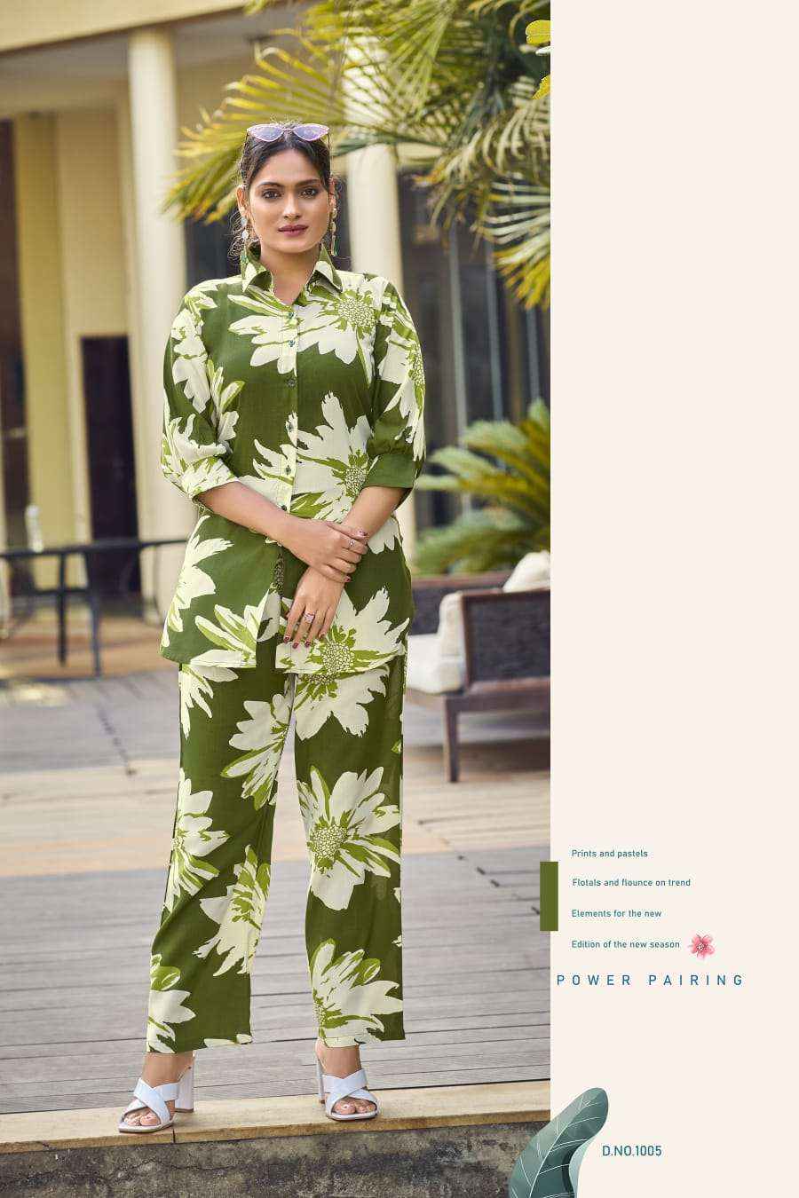 TIPS AND TOPS LIFESTYLE RAYON PRINT SHIRT PATTERN LADIES CO-ORD SET WHOLESALE PRICE ( 6 PCS CATALOG )