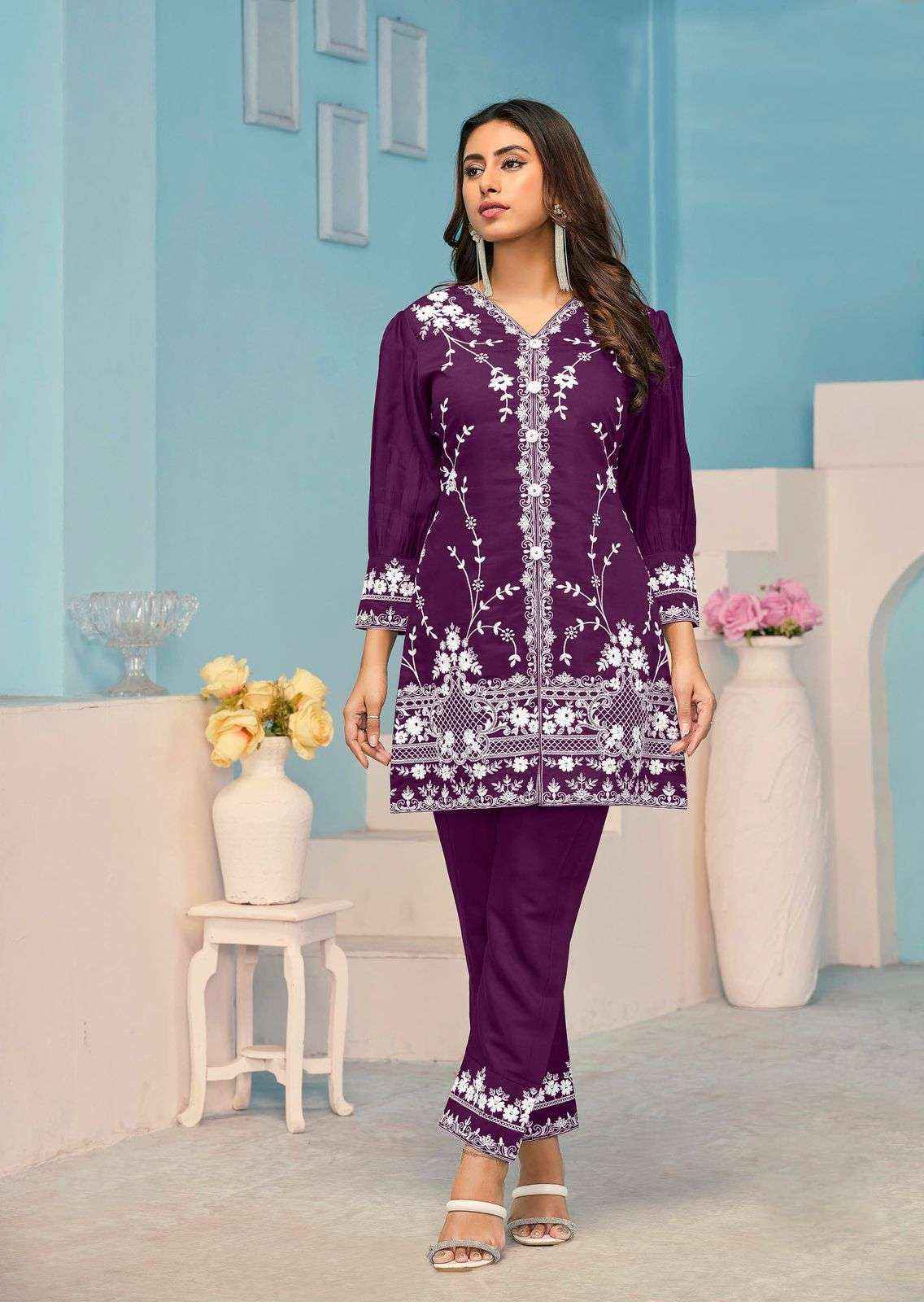 VAMIKA NX VEERA VOL 3 RAYON WORKS LADIES TOP WITH PANT SET WHOLESALE PRICE ( 5 PCS CATALOG )
