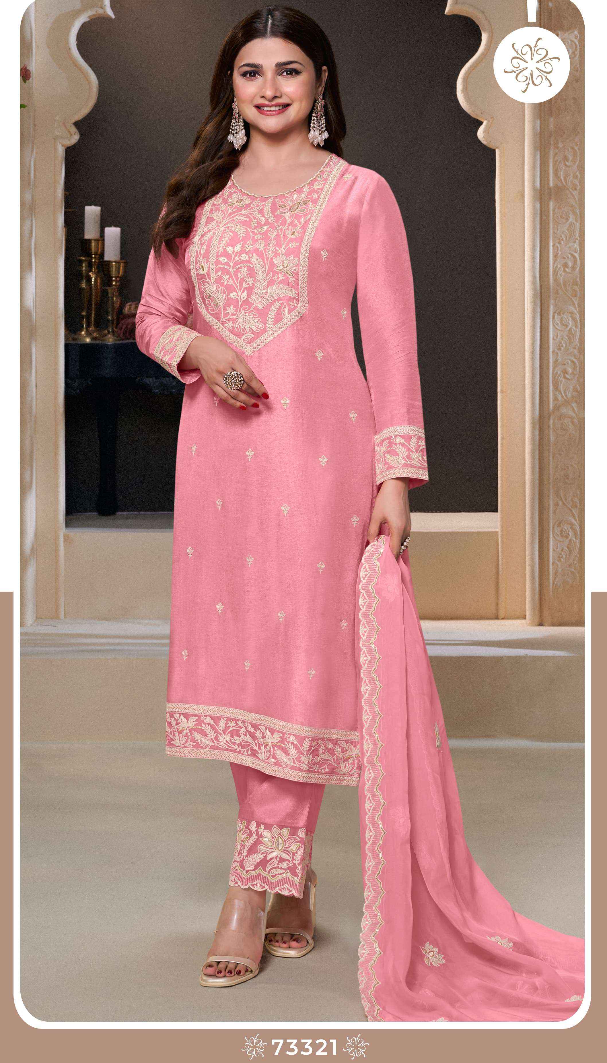 VINAY FASHION KULEESH INDRI SILK DESIGNER HEAVY FESTIVE WEAR  DRESS MATERIAL WHOLESALE RATE ( 4 PCS CATALOG )
