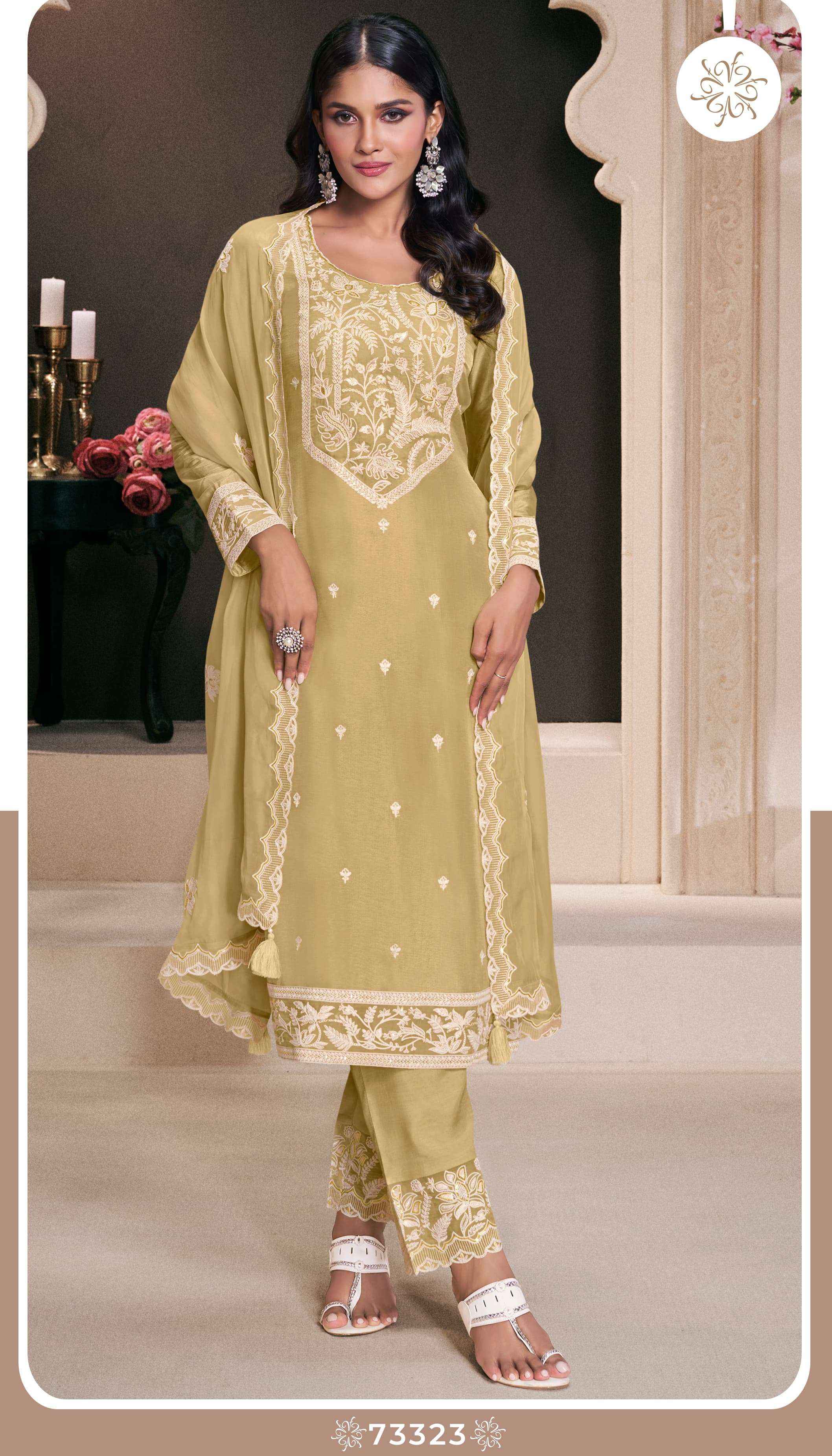 VINAY FASHION KULEESH INDRI SILK DESIGNER HEAVY FESTIVE WEAR  DRESS MATERIAL WHOLESALE RATE ( 4 PCS CATALOG )