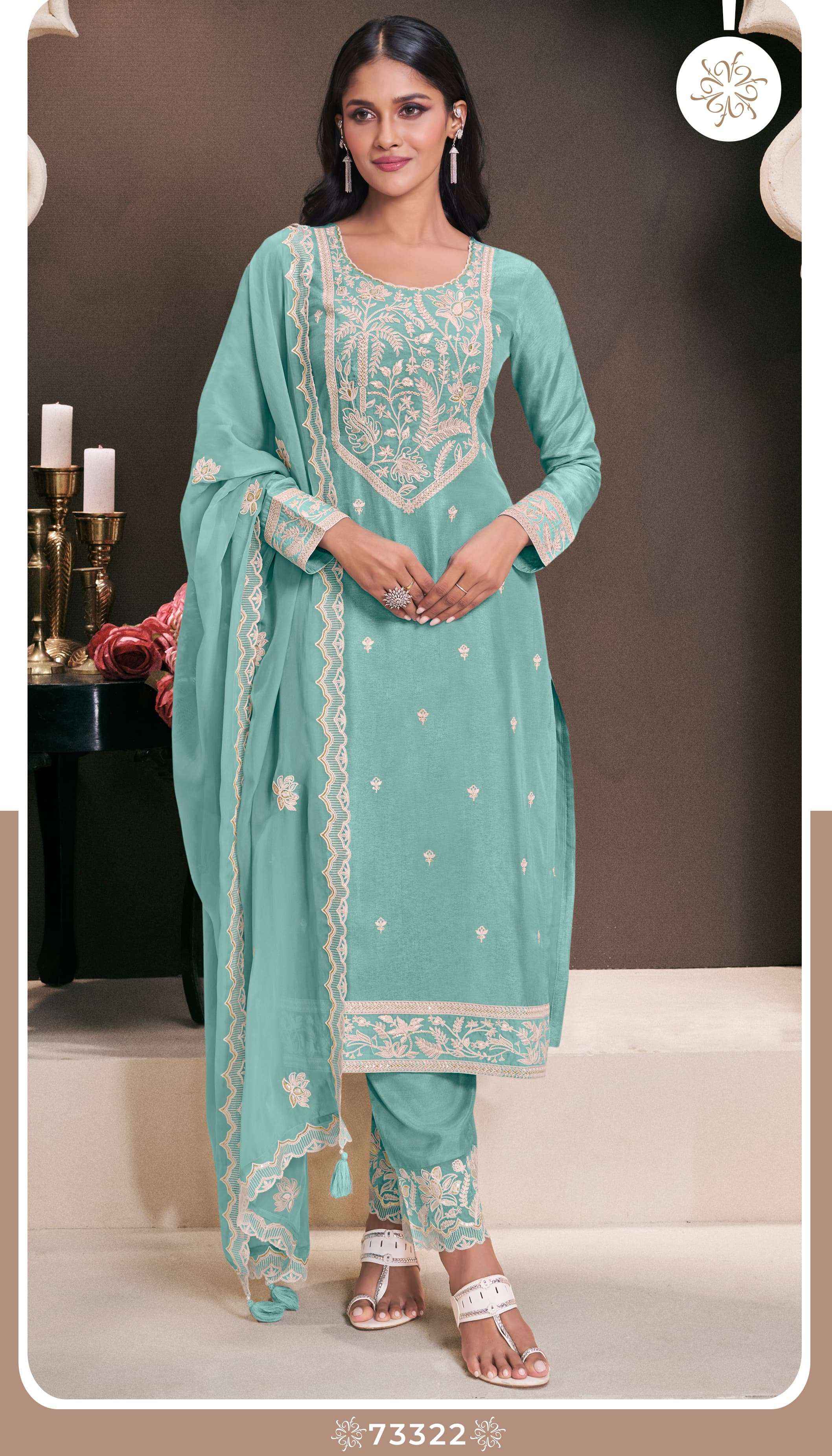 VINAY FASHION KULEESH INDRI SILK DESIGNER HEAVY FESTIVE WEAR  DRESS MATERIAL WHOLESALE RATE ( 4 PCS CATALOG )