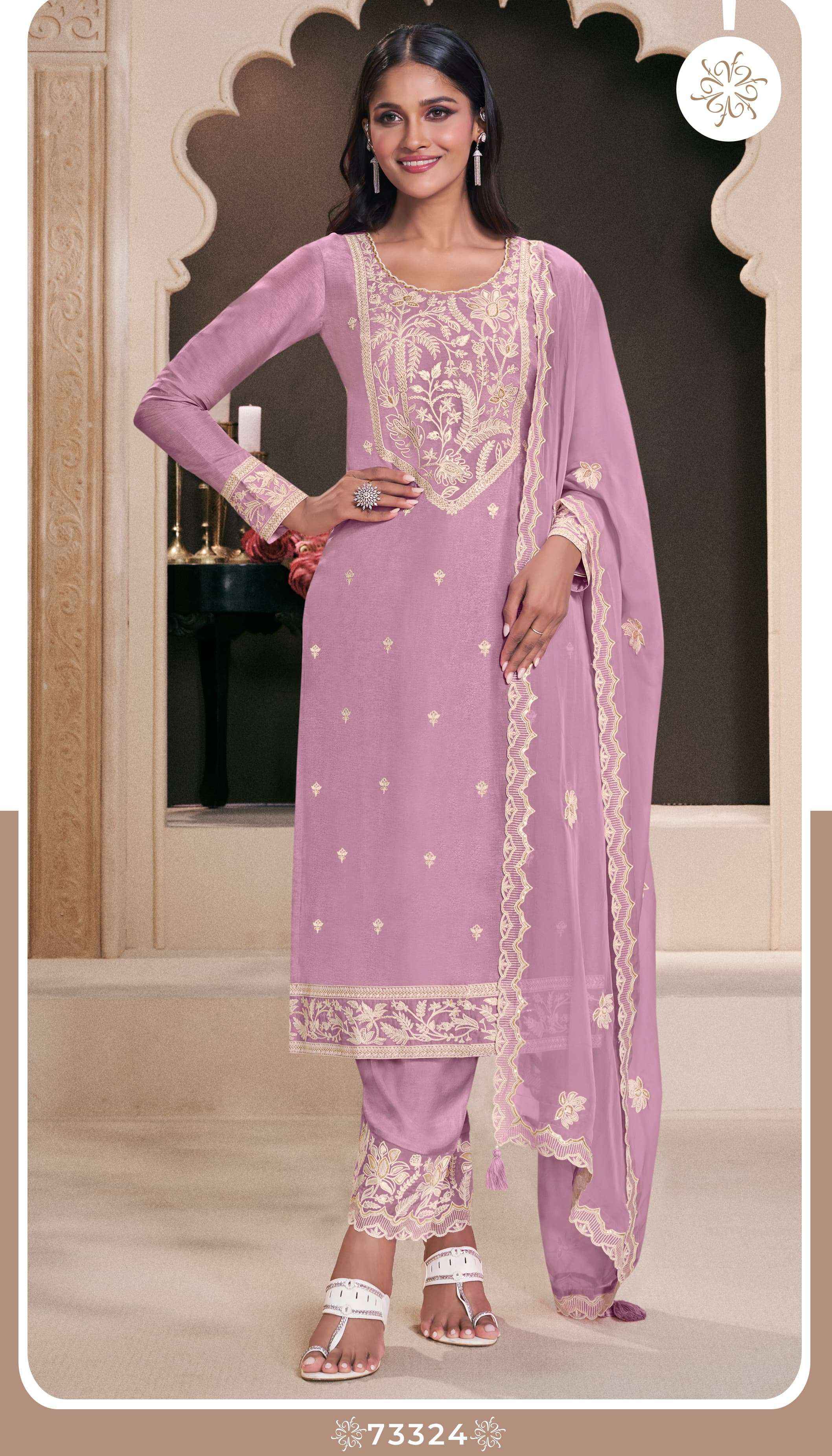 VINAY FASHION KULEESH INDRI SILK DESIGNER HEAVY FESTIVE WEAR  DRESS MATERIAL WHOLESALE RATE ( 4 PCS CATALOG )