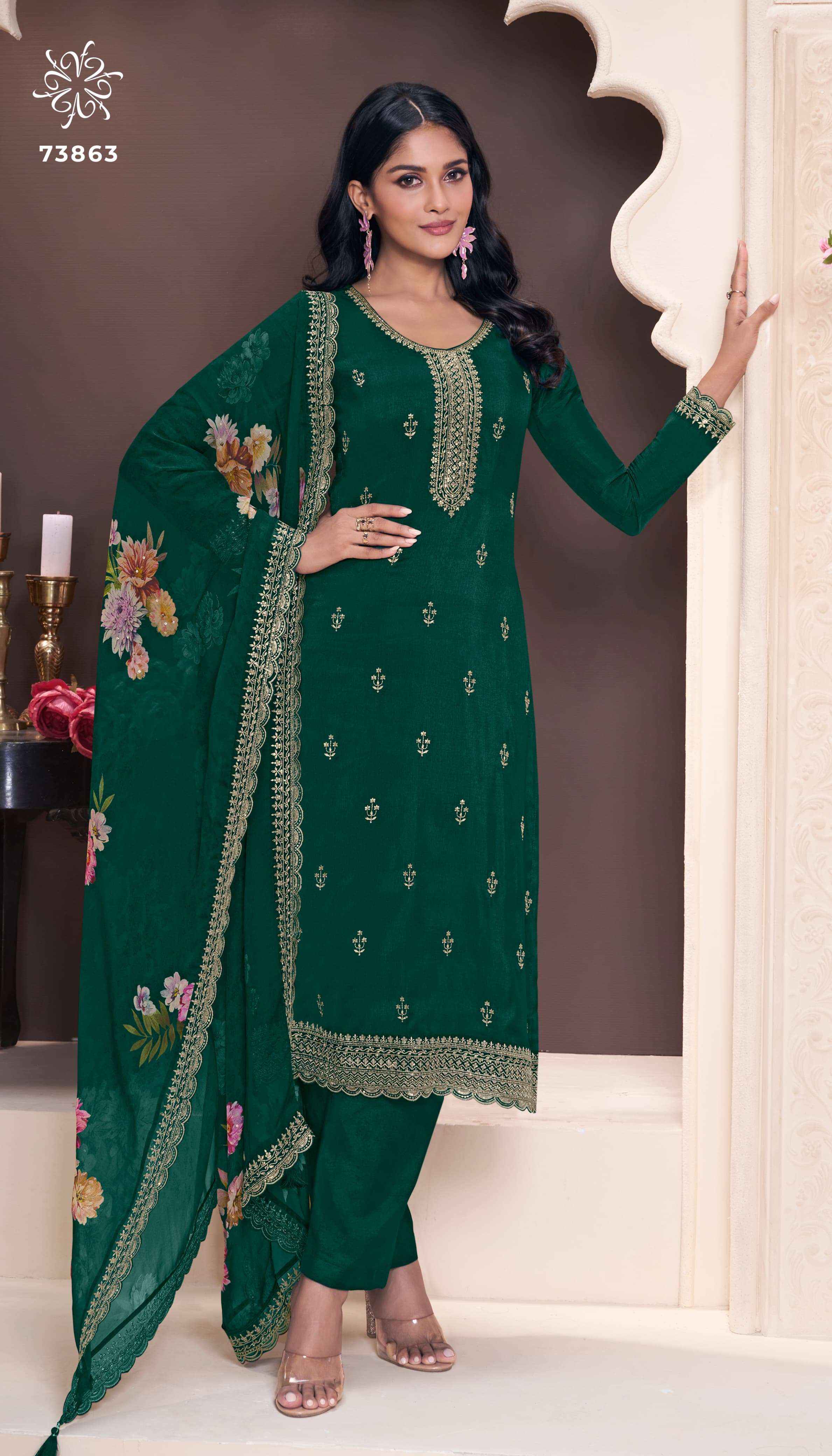 VINAY FASHION KULEESH SHIVANGI VOL 2 SILK EMBBROIDERY SUIT WHOLESALE RATE ( 4 PCS CATALPG )