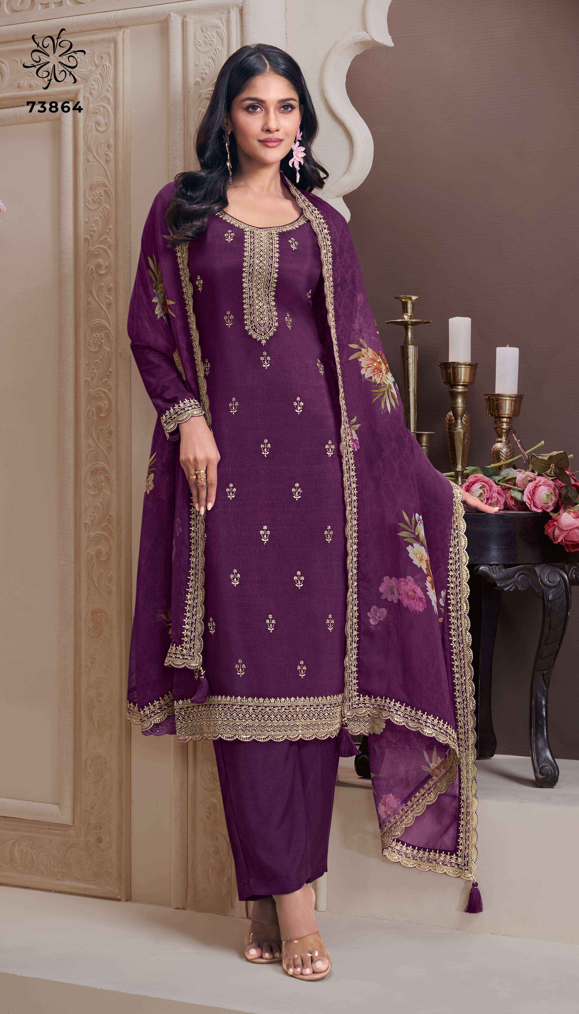 VINAY FASHION KULEESH SHIVANGI VOL 2 SILK EMBBROIDERY SUIT WHOLESALE RATE ( 4 PCS CATALPG )