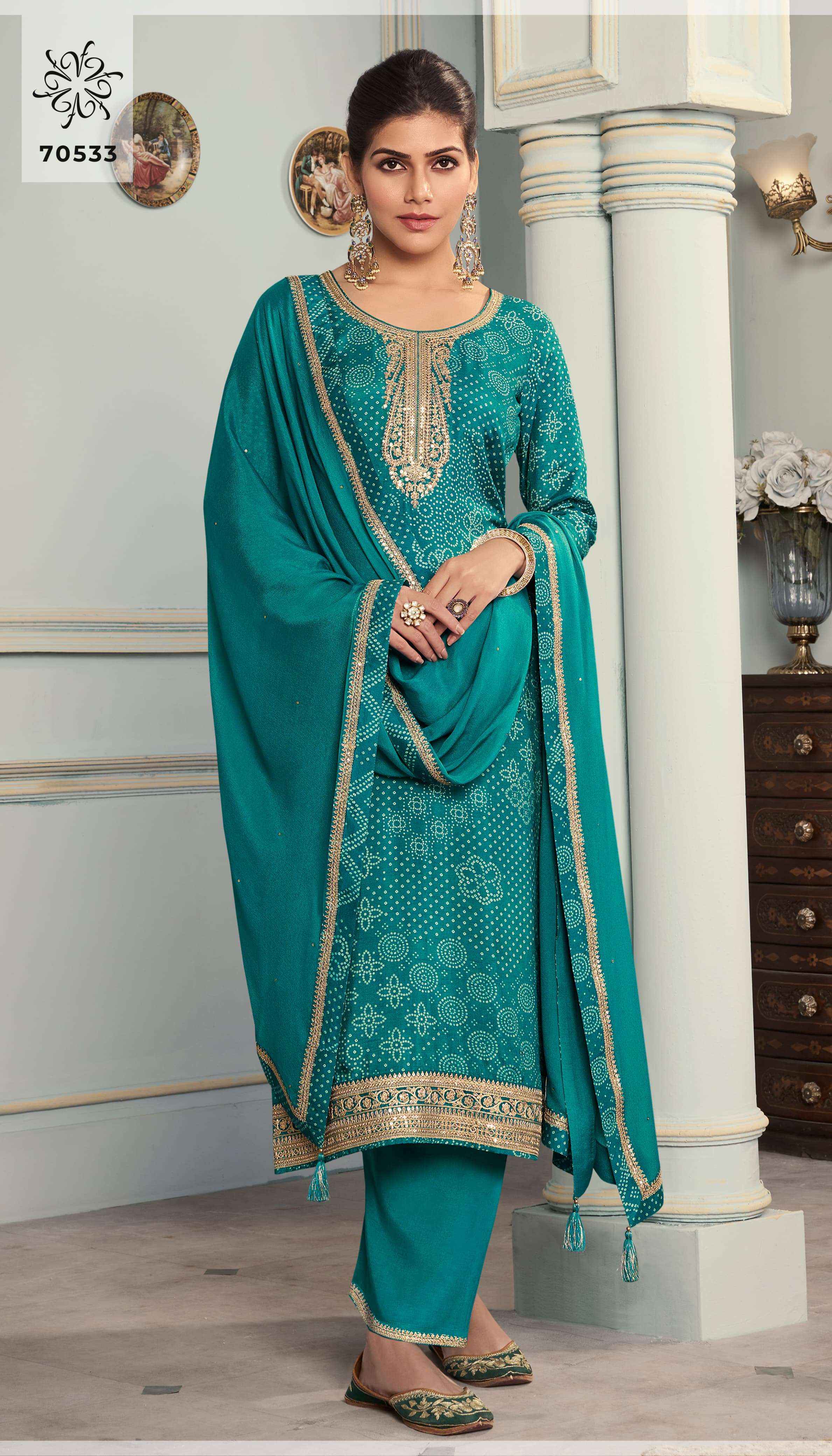 VINAY FASHION KULEESH STUTI SILK DIGITAL PRINT WITH DESIGNER WORK SUIT WHOLESALE RATE  ( 4 PCS CATALOG )
