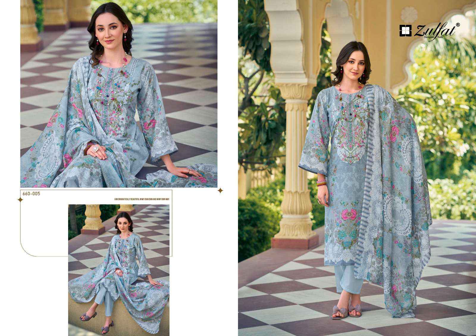 ZULFAT DESIGNER SUITS GULNAAZ VOL 4 COTTON PRINT WITH FANCY DRESS MATERIAL WHOLESALE PRICE ( 8 PCS CATALOG )