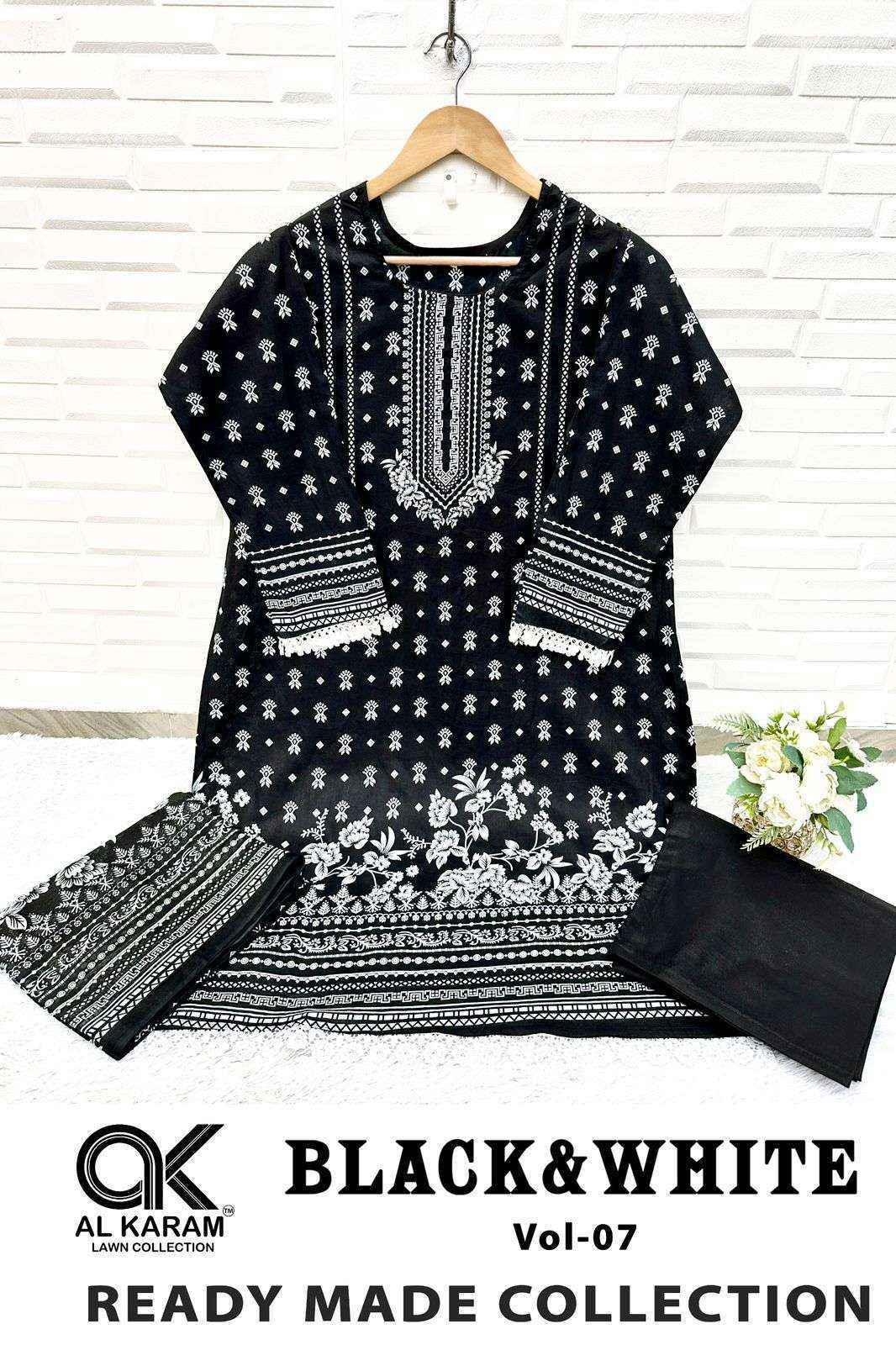 Al Karam Black And White Vol 7 Readymade Lawn Cotton Dress wholesale Rate ( 6 Pcs Catalog )