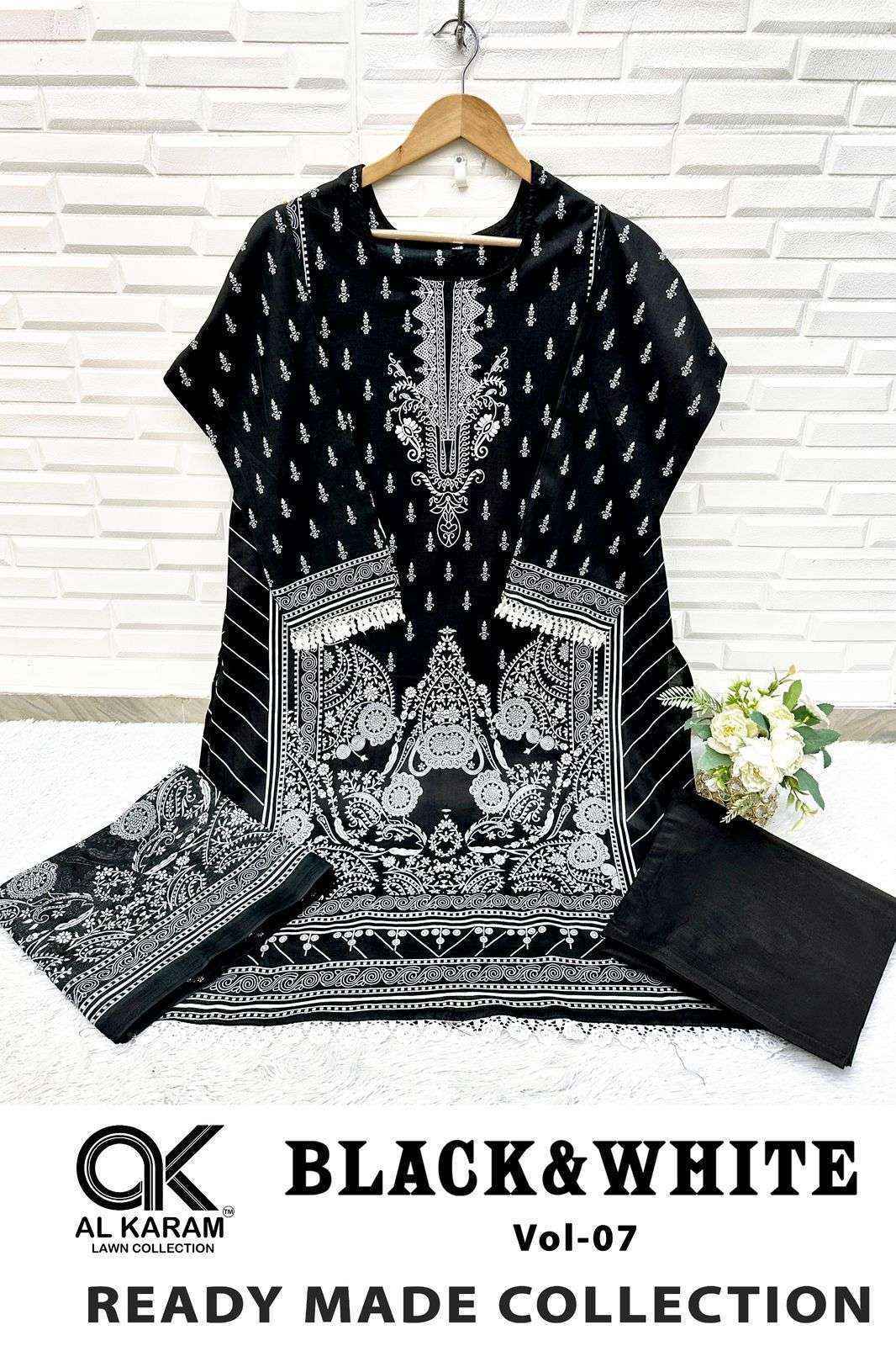 Al Karam Black And White Vol 7 Readymade Lawn Cotton Dress wholesale Rate ( 6 Pcs Catalog )