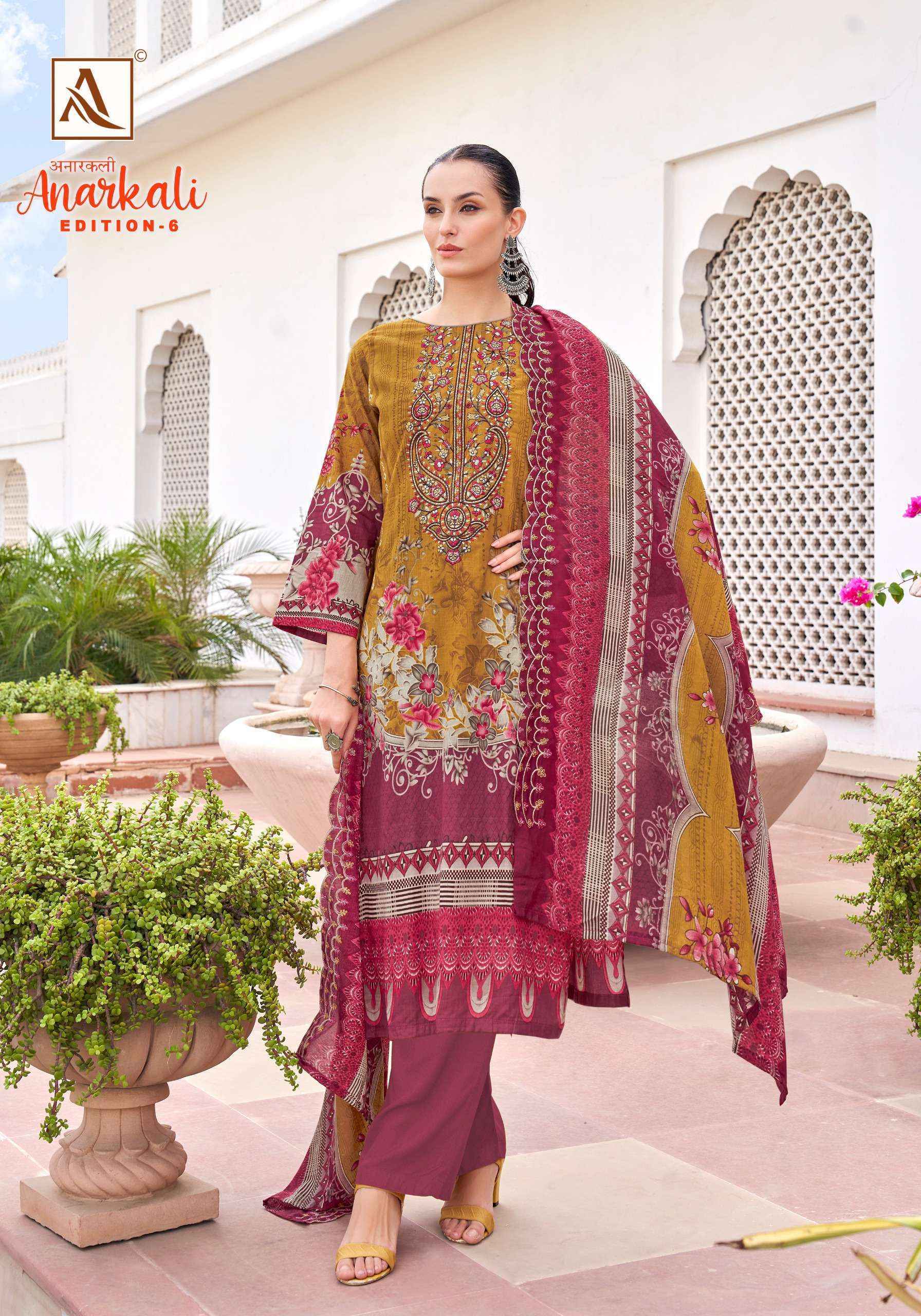 Alok Anarkali Edition 6 Cambric Cotton Dress Material Wholesaler In Surat ( 8 pcs Catalogue