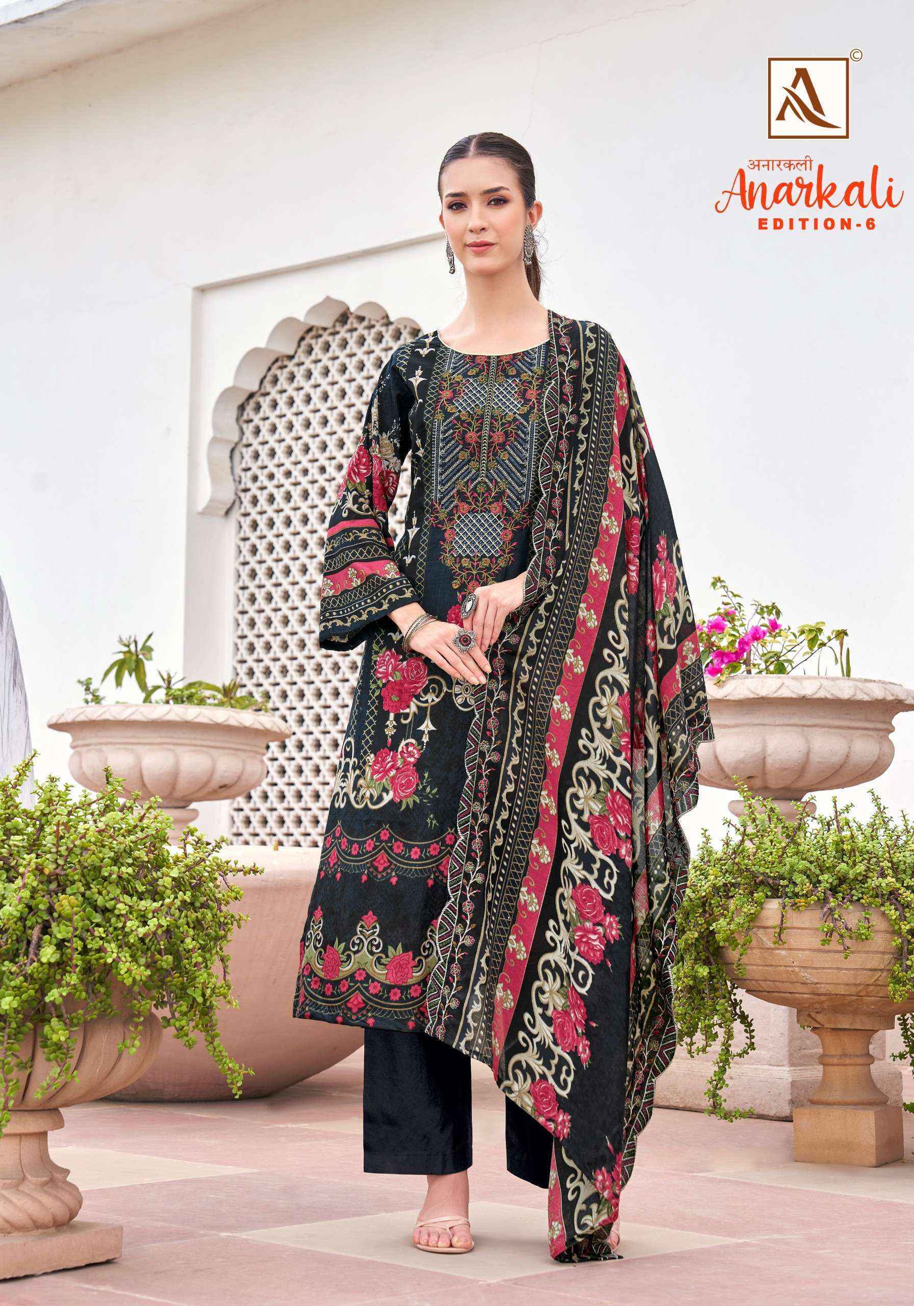 Alok Anarkali Edition 6 Cambric Cotton Dress Material Wholesaler In Surat ( 8 pcs Catalogue