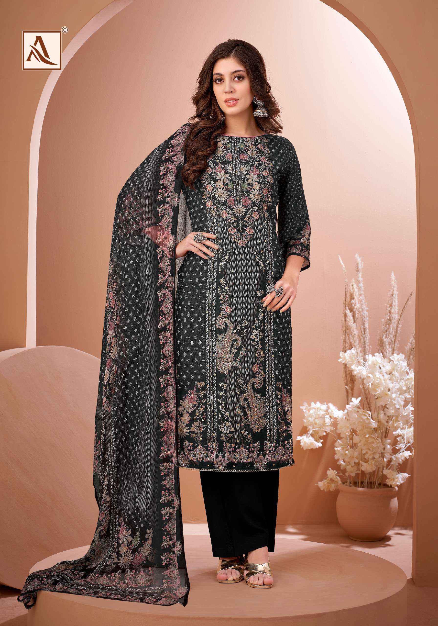 Alok Black Mirror Viscose Muslin Dress Material Wholesale Textile Surat ( 8 pcs Catalogue