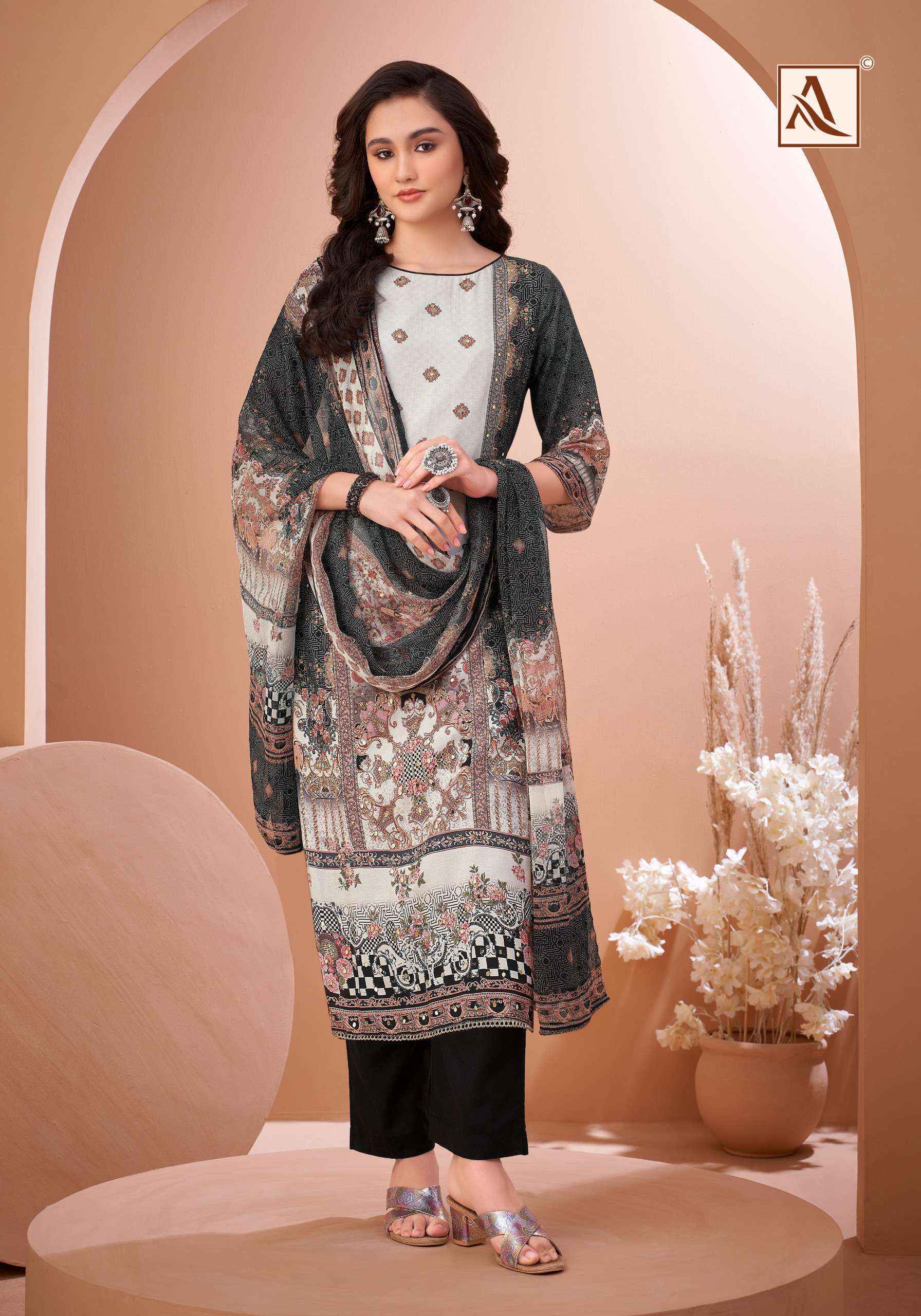 Alok Black Mirror Viscose Muslin Dress Material Wholesale Textile Surat ( 8 pcs Catalogue