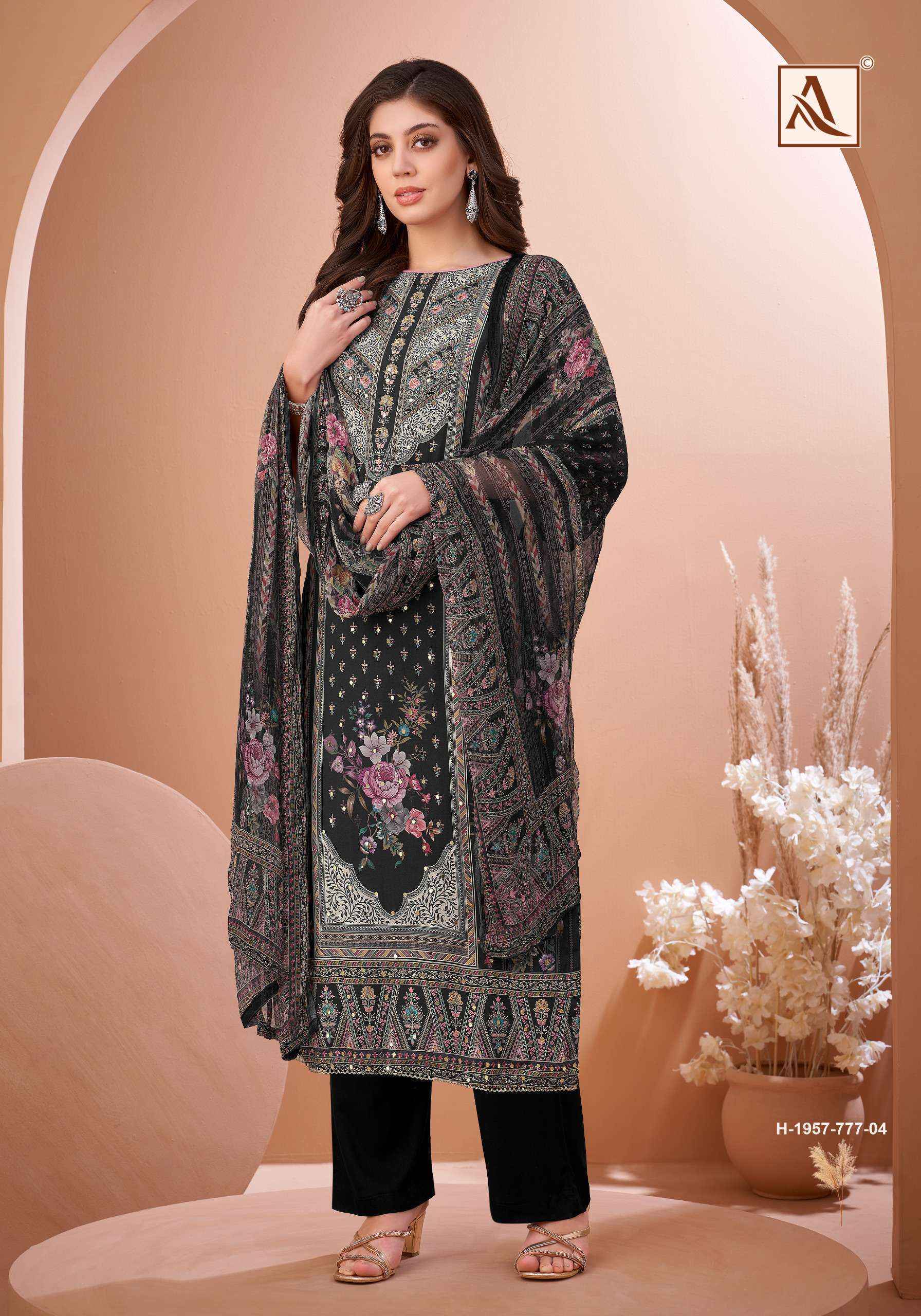Alok Black Mirror Viscose Muslin Dress Material Wholesale Textile Surat ( 8 pcs Catalogue