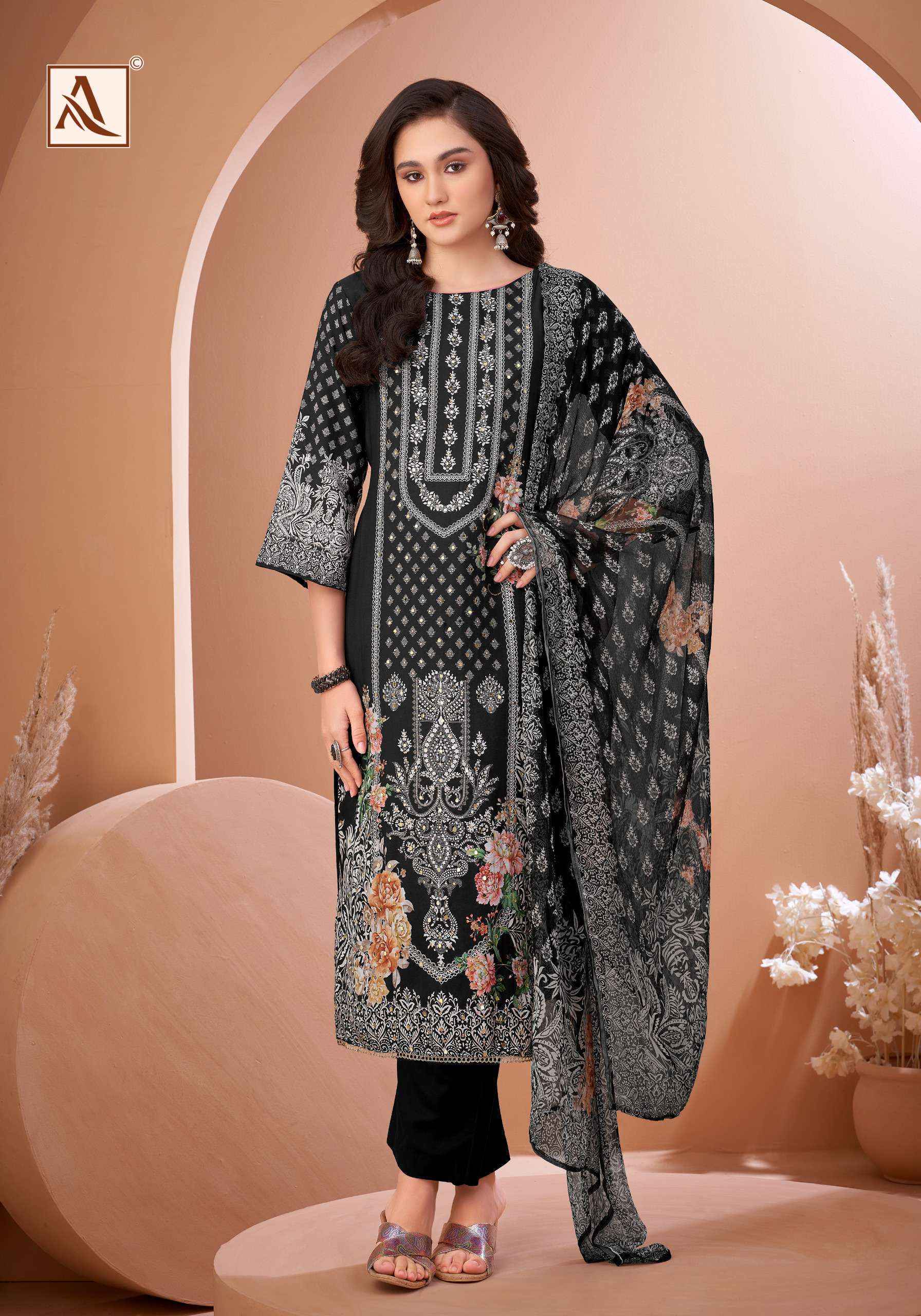 Alok Black Mirror Viscose Muslin Dress Material Wholesale Textile Surat ( 8 pcs Catalogue