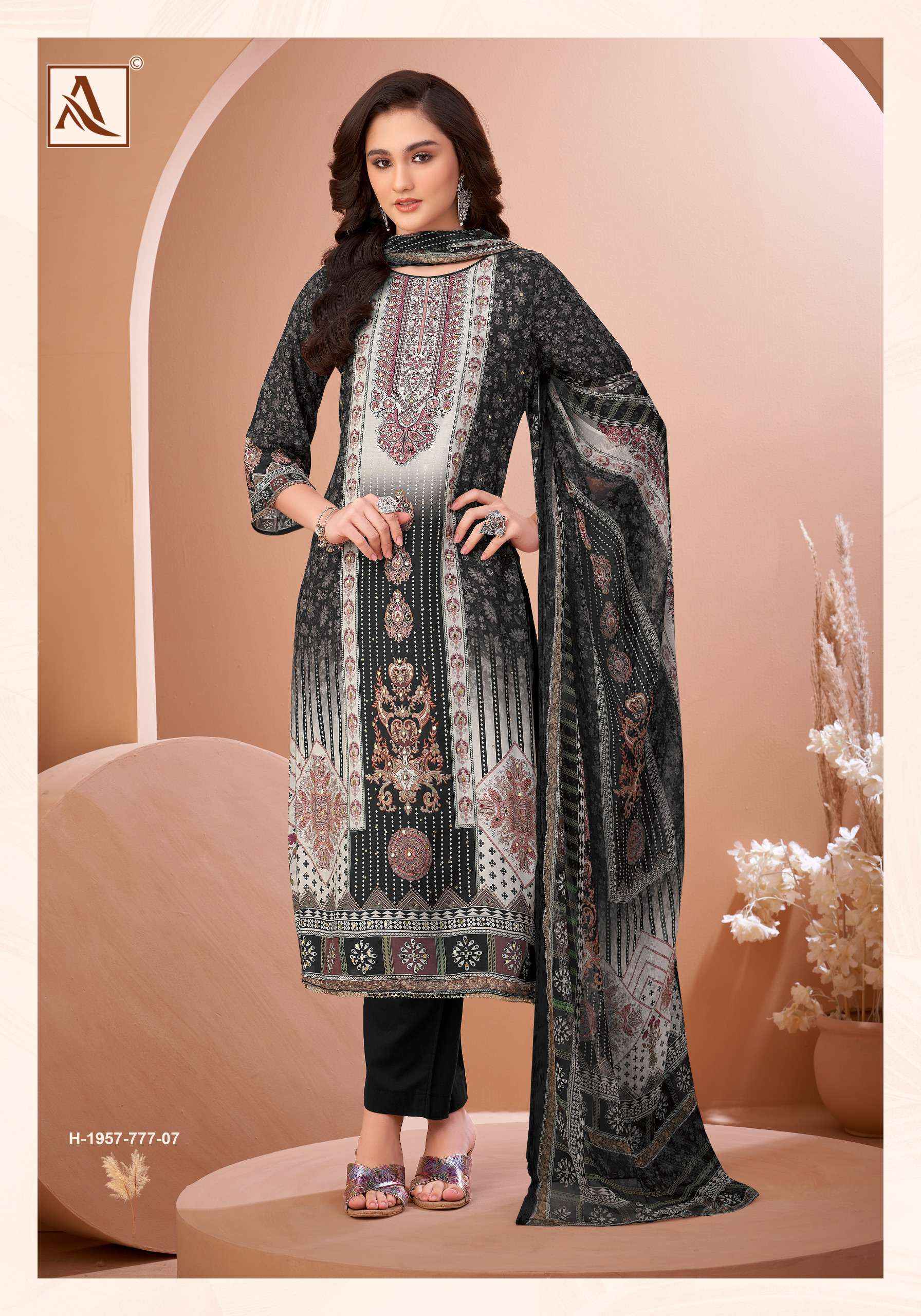 Alok Black Mirror Viscose Muslin Dress Material Wholesale Textile Surat ( 8 pcs Catalogue