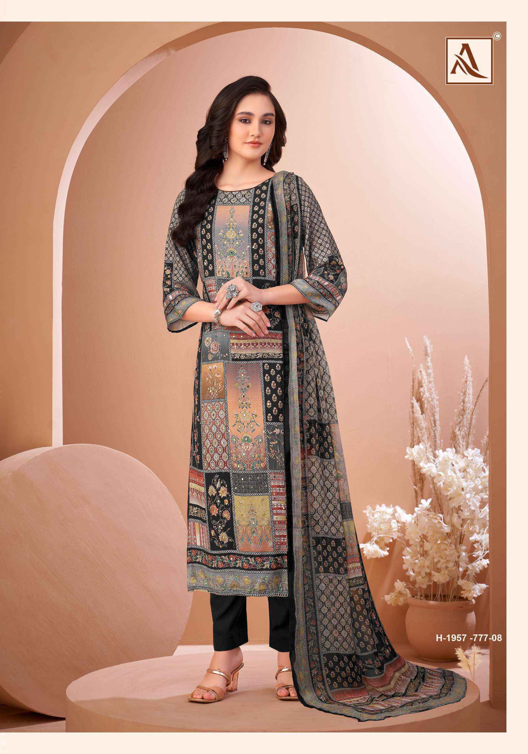 Alok Black Mirror Viscose Muslin Dress Material Wholesale Textile Surat ( 8 pcs Catalogue