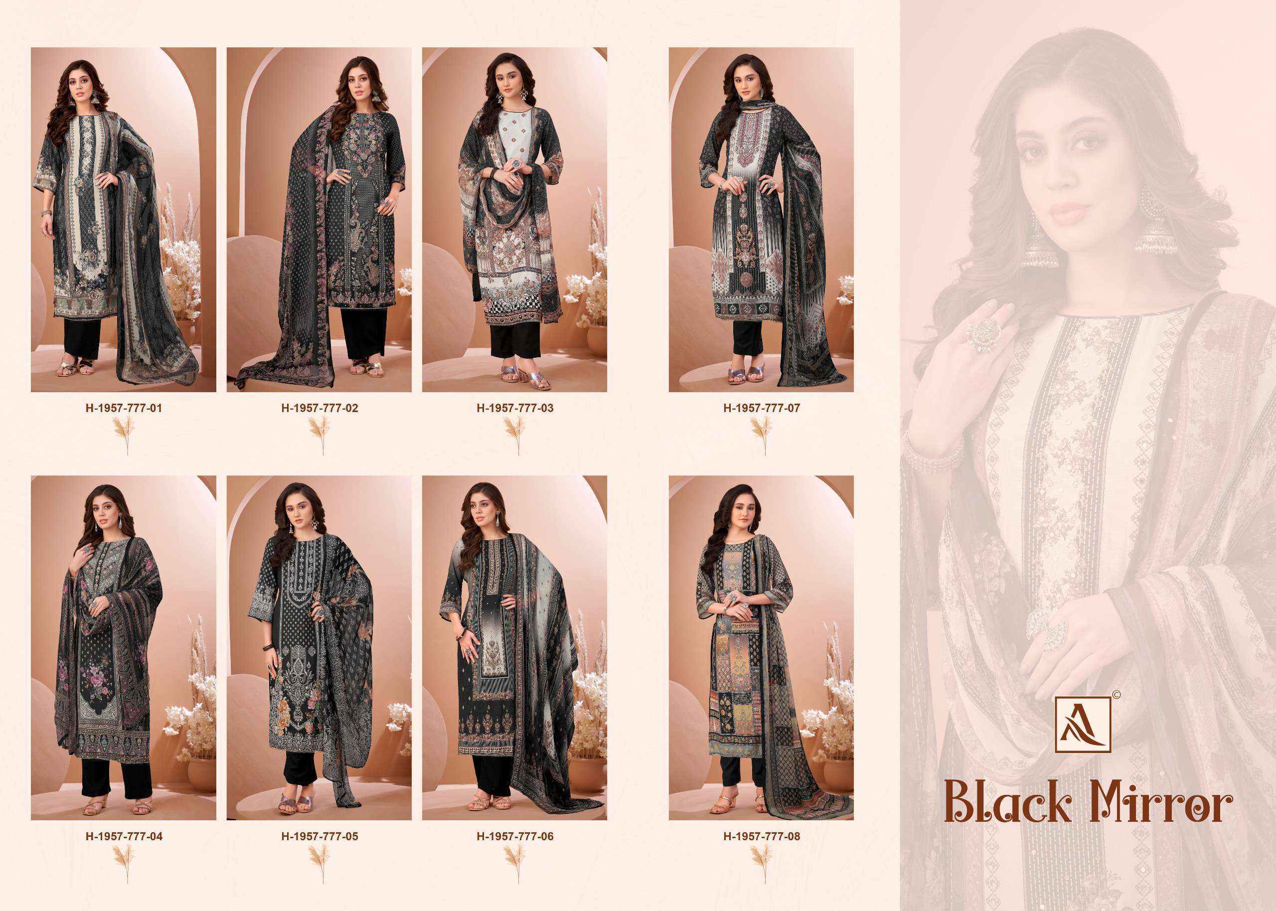 Alok Black Mirror Viscose Muslin Dress Material Wholesale Textile Surat ( 8 pcs Catalogue