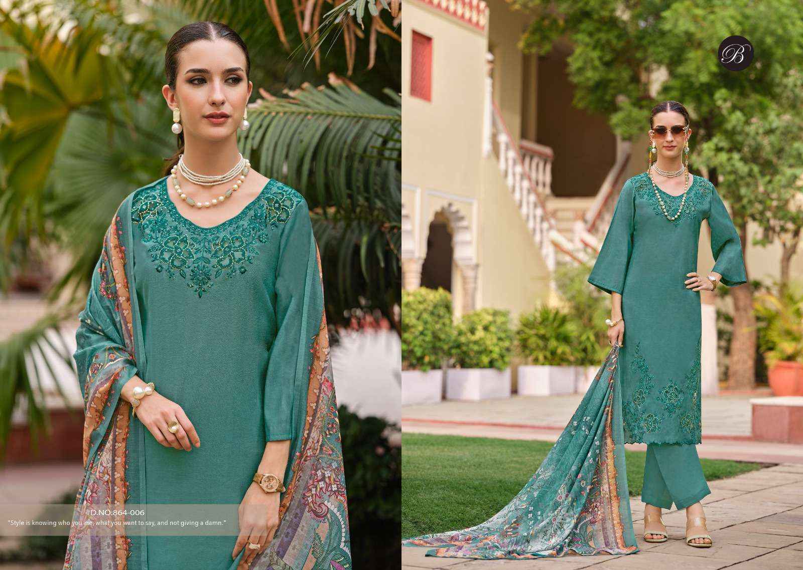 Belliza Zara Roman Silk Dress Material Surat Wholesale ( 6 pcs Catalogue