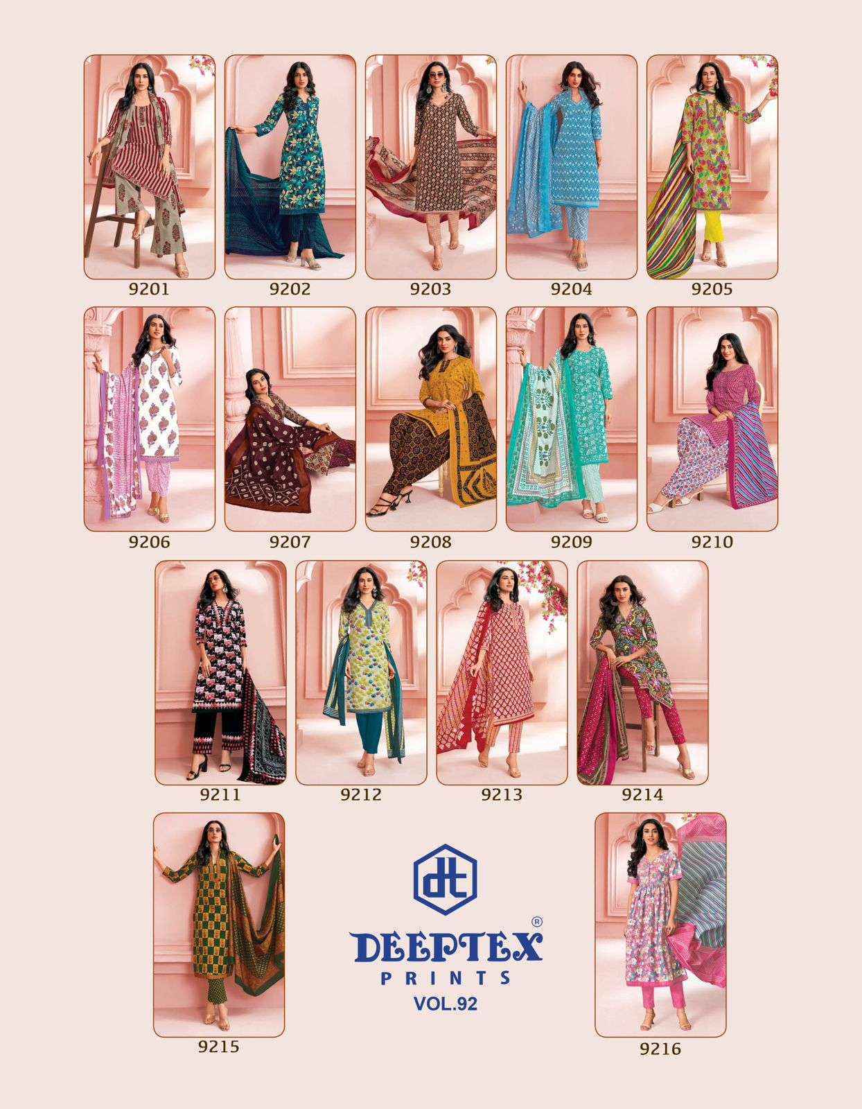 Deeptex Prints Miss India Vol 92 Wholesale Cotton Dress Material ( 16 pcs Catalogue )