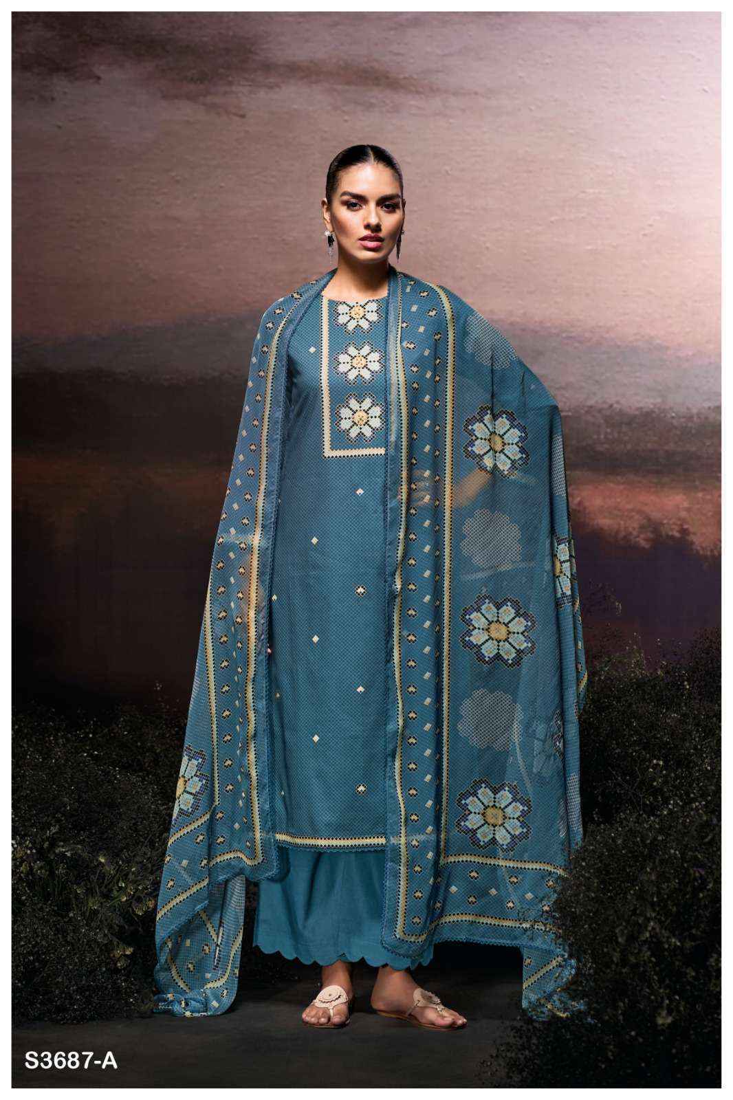 Ganga Gulzara 3687 Satin Cotton Salwar Kameez Wholesale Rate ( 4 Pcs Catalog )