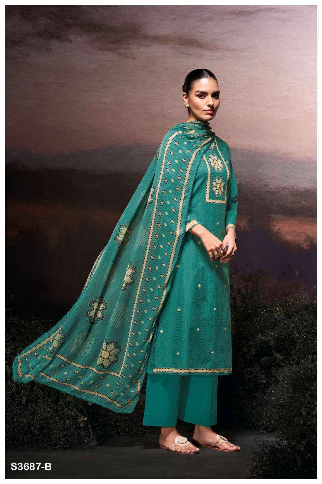 Ganga Gulzara 3687 Satin Cotton Salwar Kameez Wholesale Rate ( 4 Pcs Catalog )