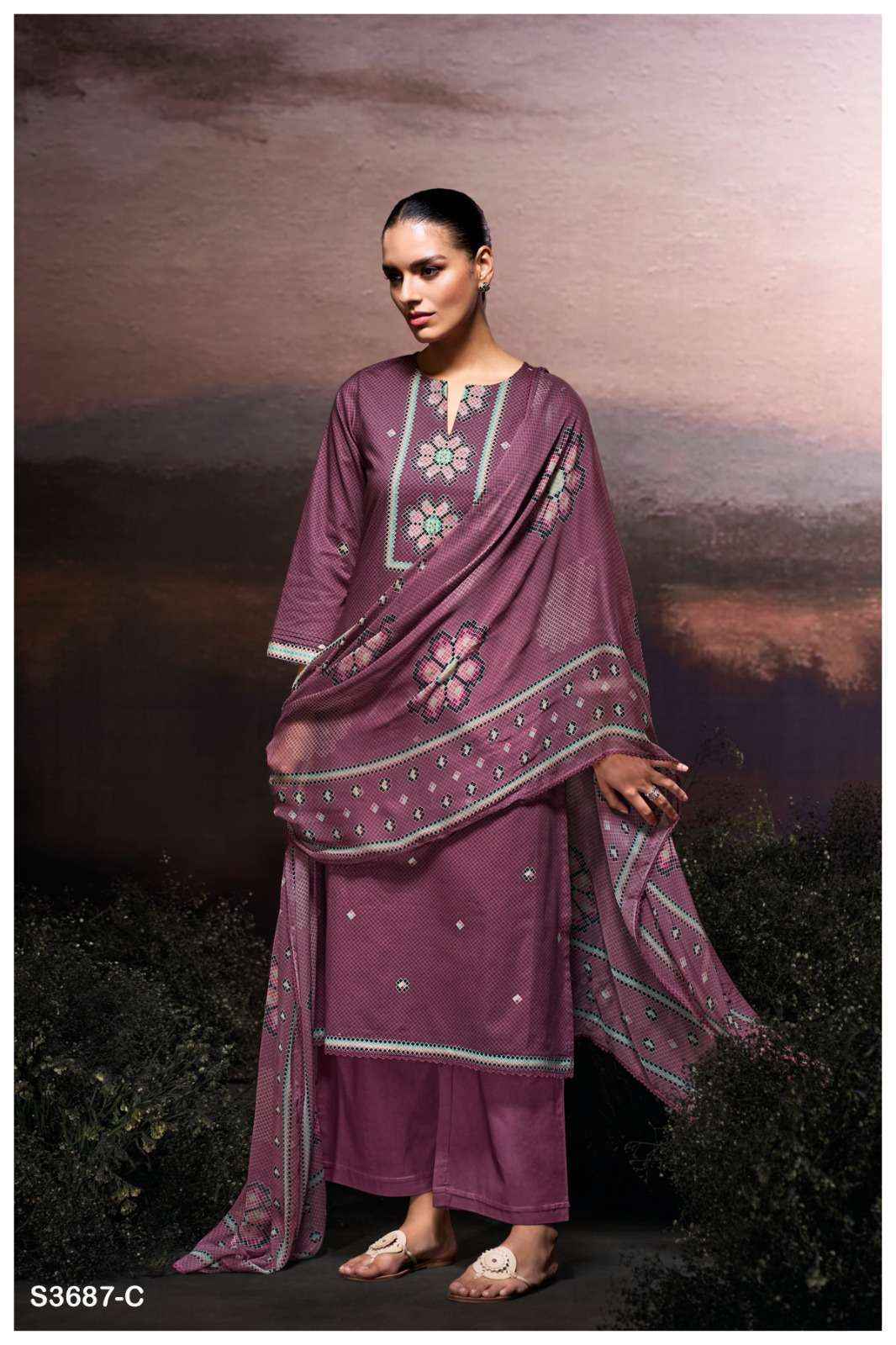 Ganga Gulzara 3687 Satin Cotton Salwar Kameez Wholesale Rate ( 4 Pcs Catalog )