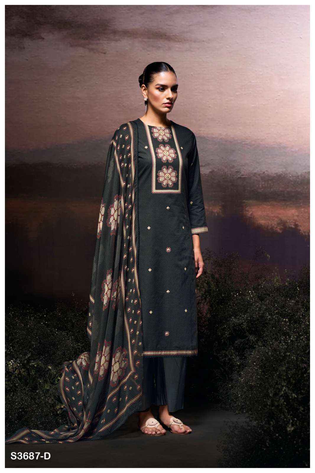 Ganga Gulzara 3687 Satin Cotton Salwar Kameez Wholesale Rate ( 4 Pcs Catalog )