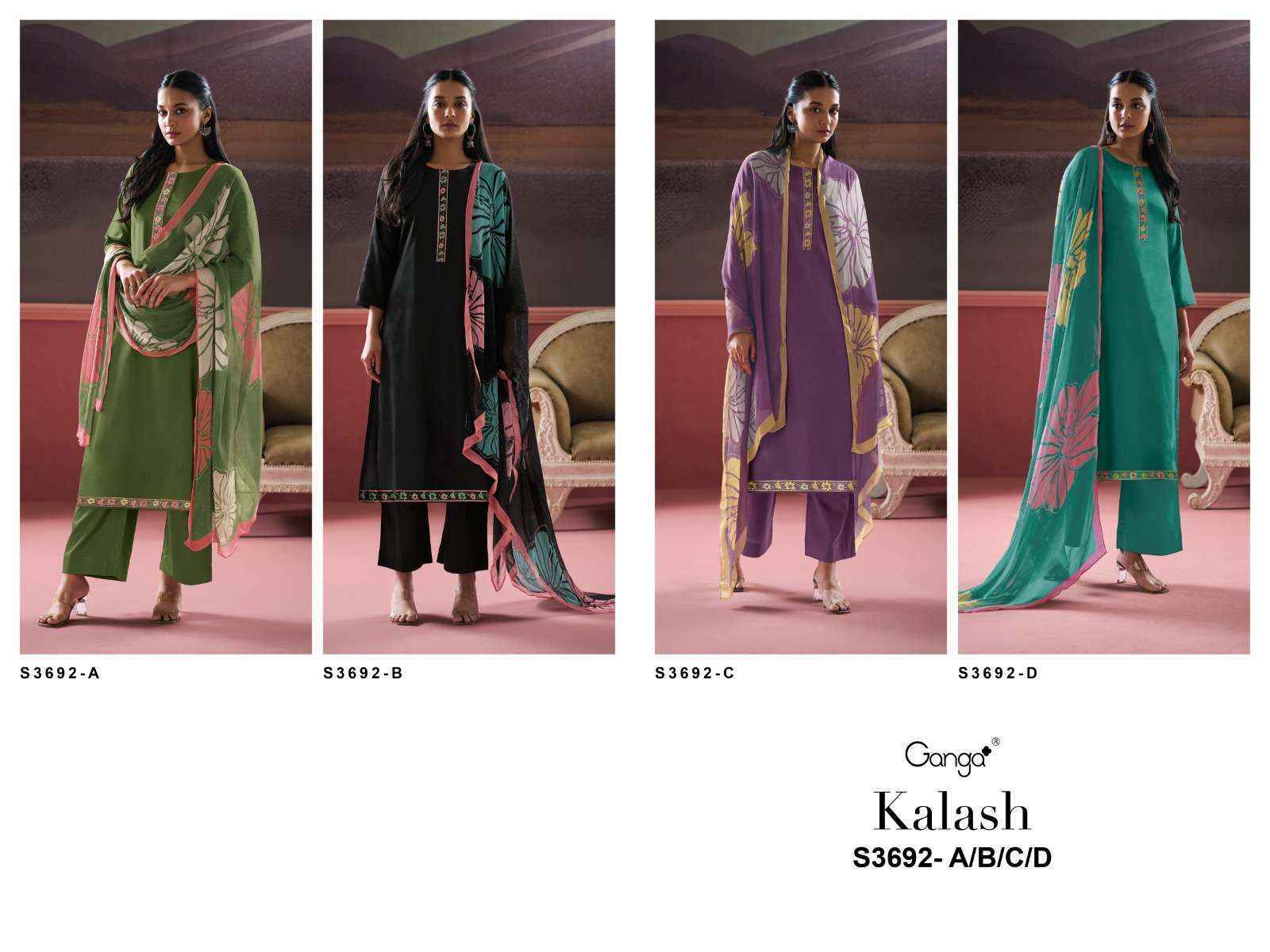 Ganga Kalash 3692 Cotton Silk Salwar Kameez Wholesale Rate ( 4 Pcs Catalog )