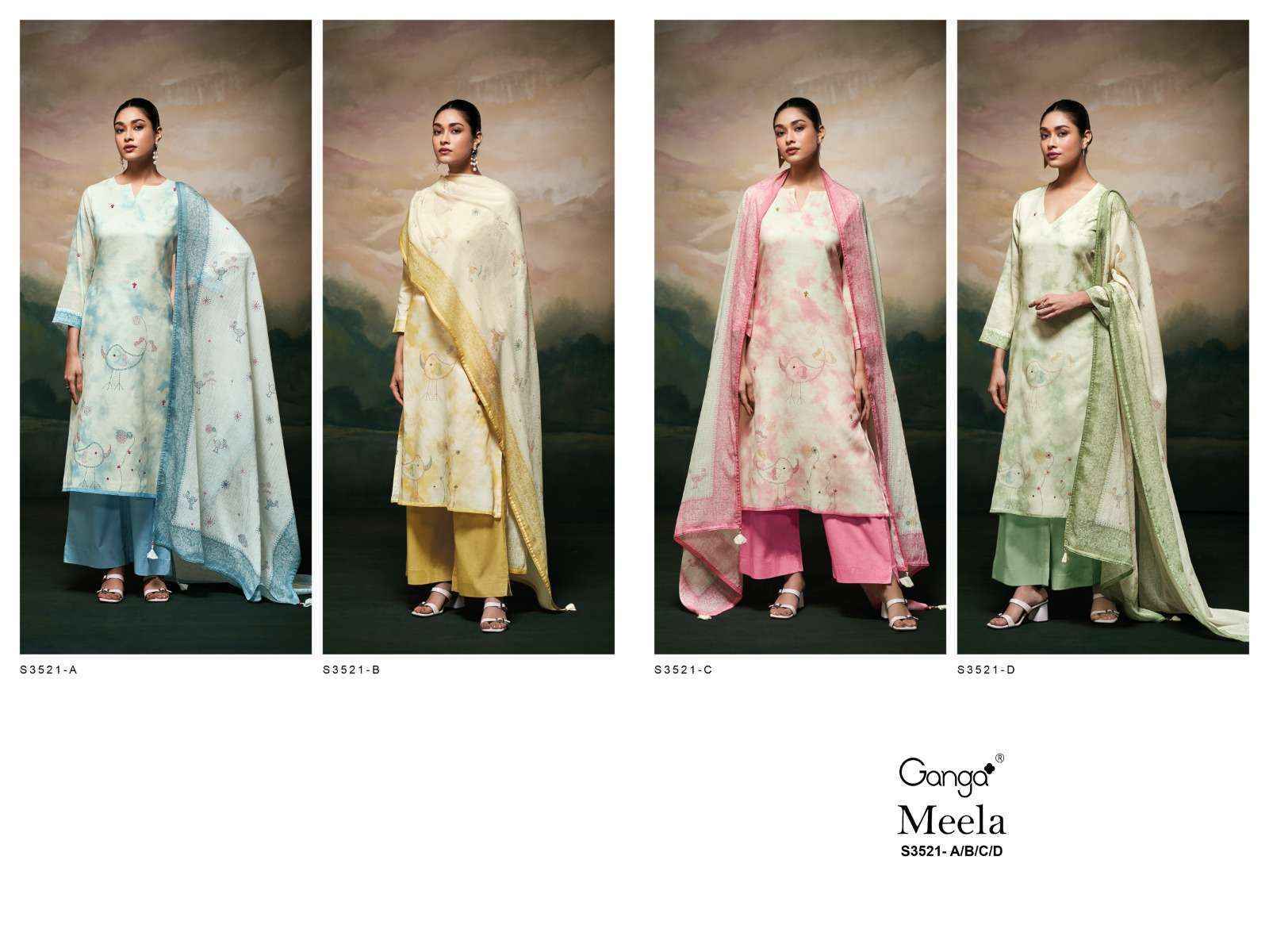Ganga Meela 3521 Cotton Dress Material New Catalog ( 4 pcs Catalogue )
