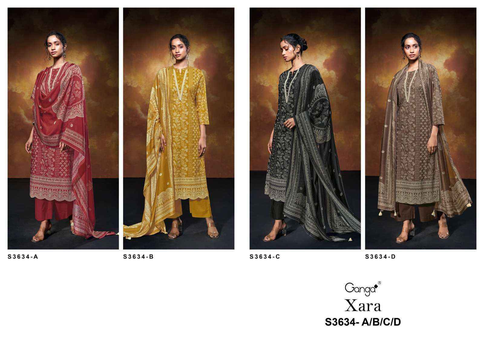 Ganga Xara 3634 Cotton Salwar Kameez Wholesale Rate ( 4 Pcs Catalog )