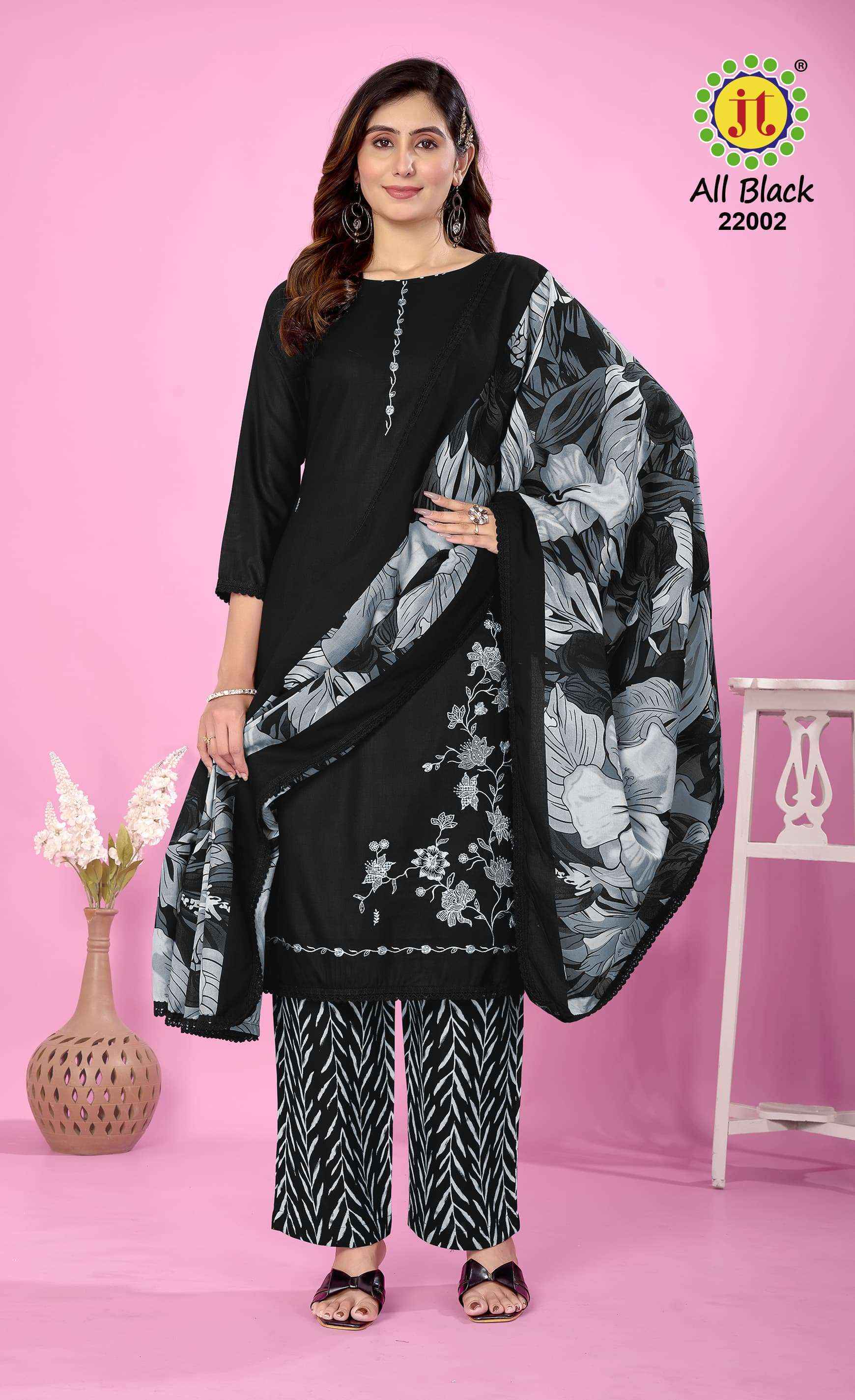 Jt All Black Vol 22 Rayon Salwar Kameez Wholesale Rate ( 5 Pcs Catalog )