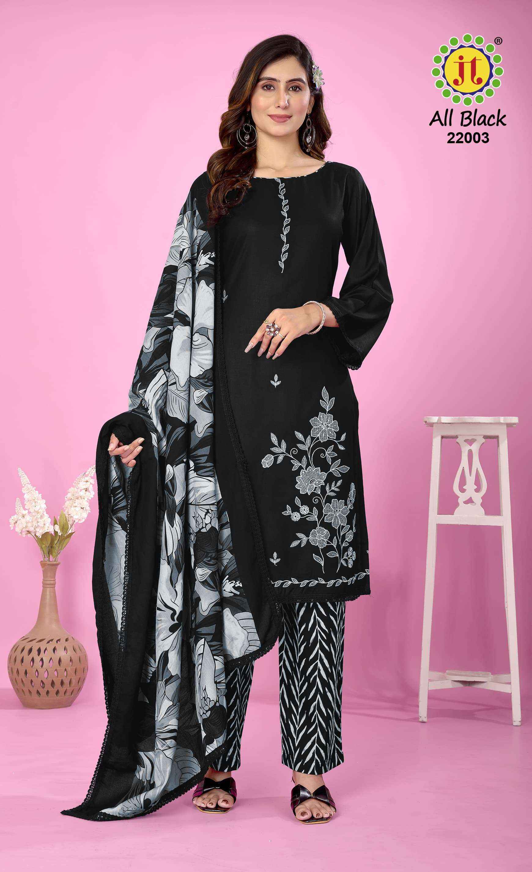 Jt All Black Vol 22 Rayon Salwar Kameez Wholesale Rate ( 5 Pcs Catalog )