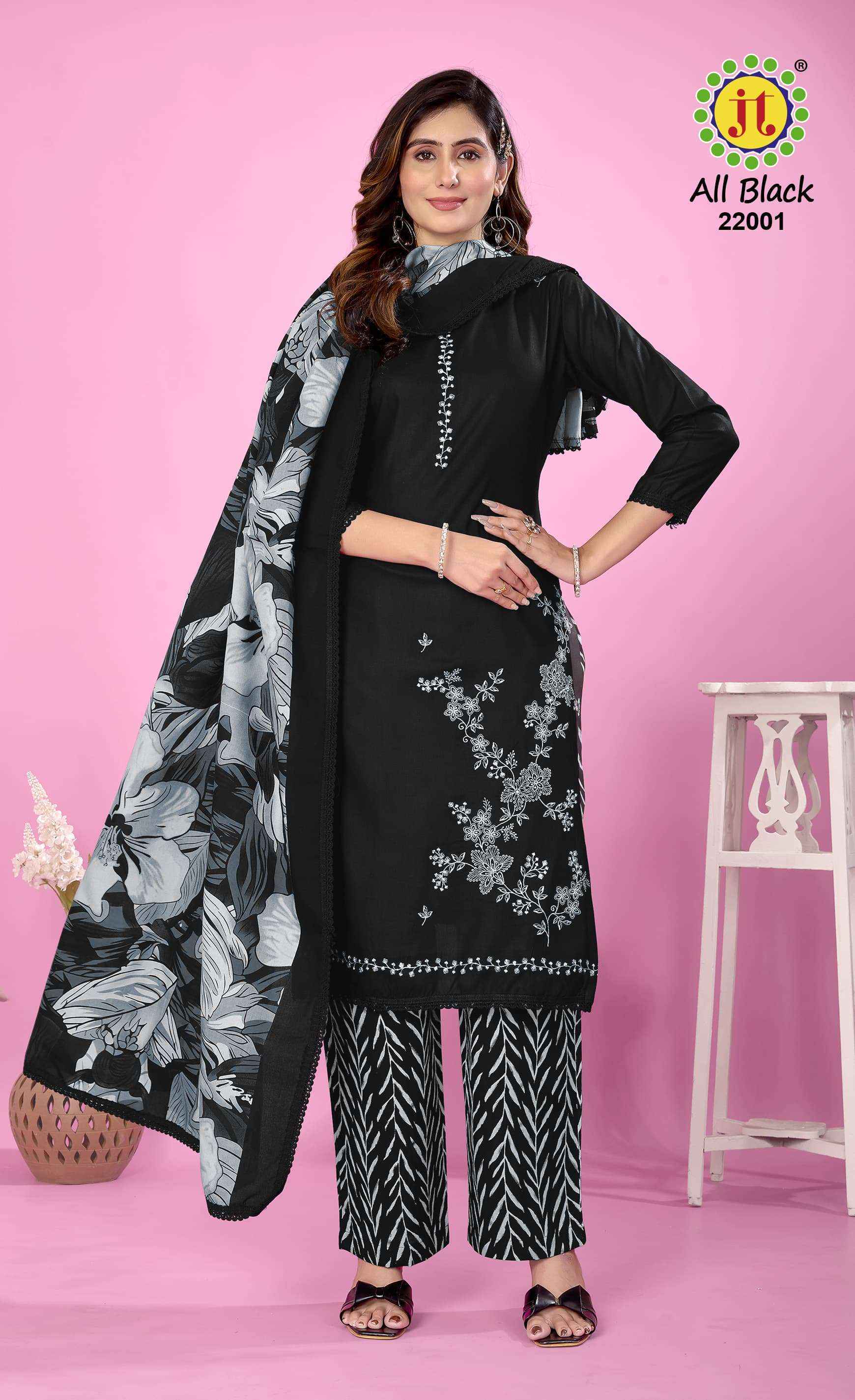 Jt All Black Vol 22 Rayon Salwar Kameez Wholesale Rate ( 5 Pcs Catalog )
