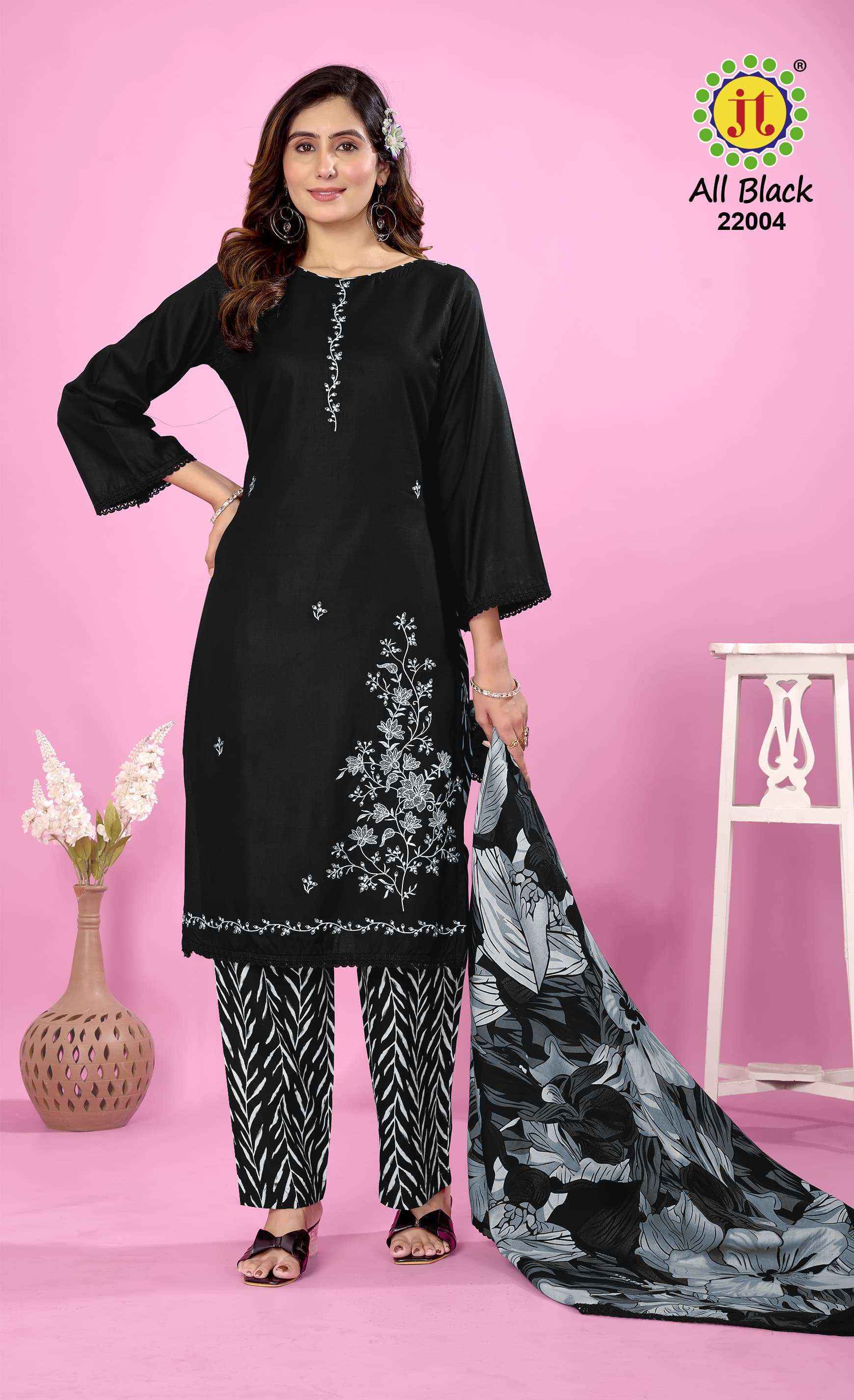 Jt All Black Vol 22 Rayon Salwar Kameez Wholesale Rate ( 5 Pcs Catalog )
