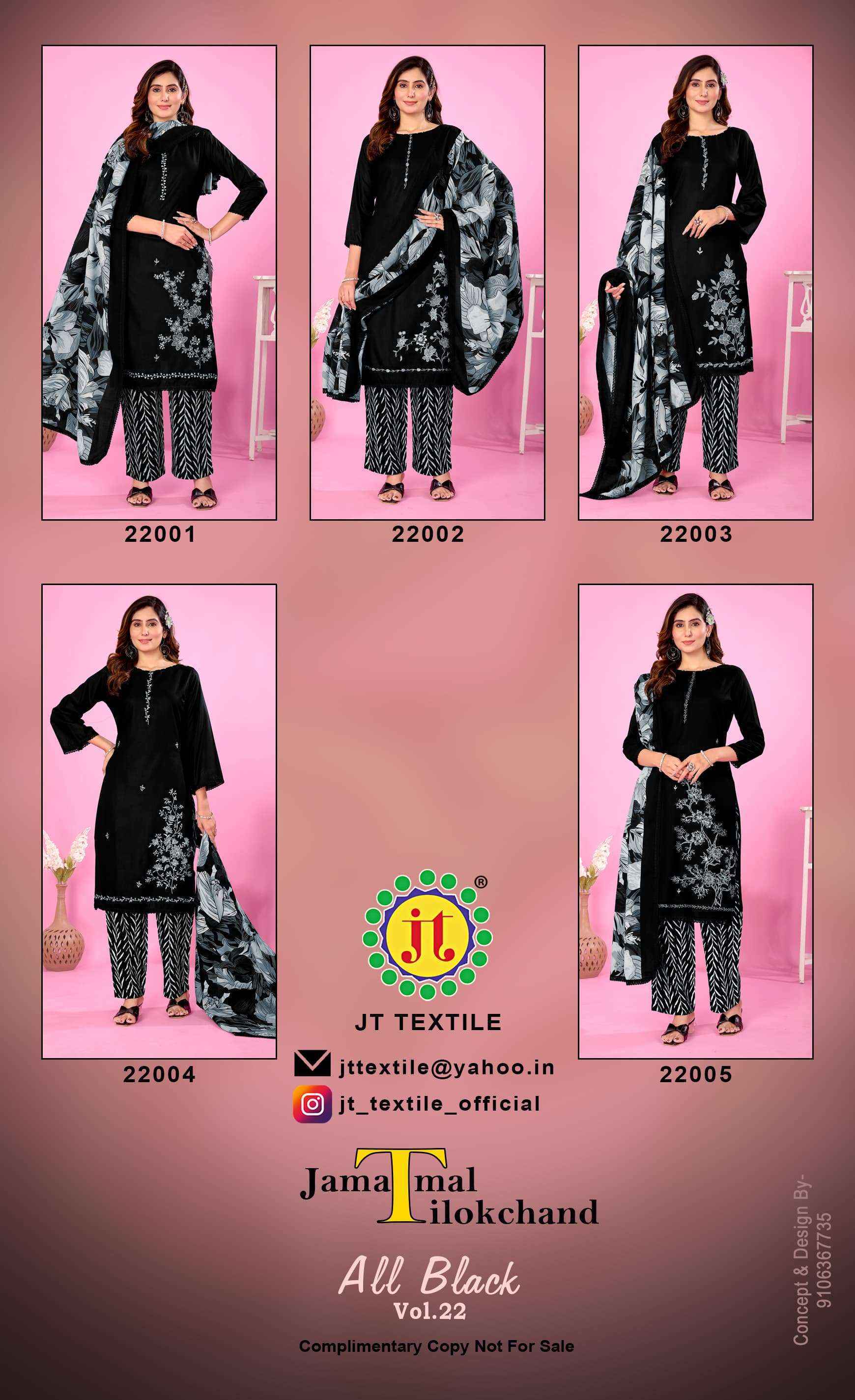 Jt All Black Vol 22 Rayon Salwar Kameez Wholesale Rate ( 5 Pcs Catalog )