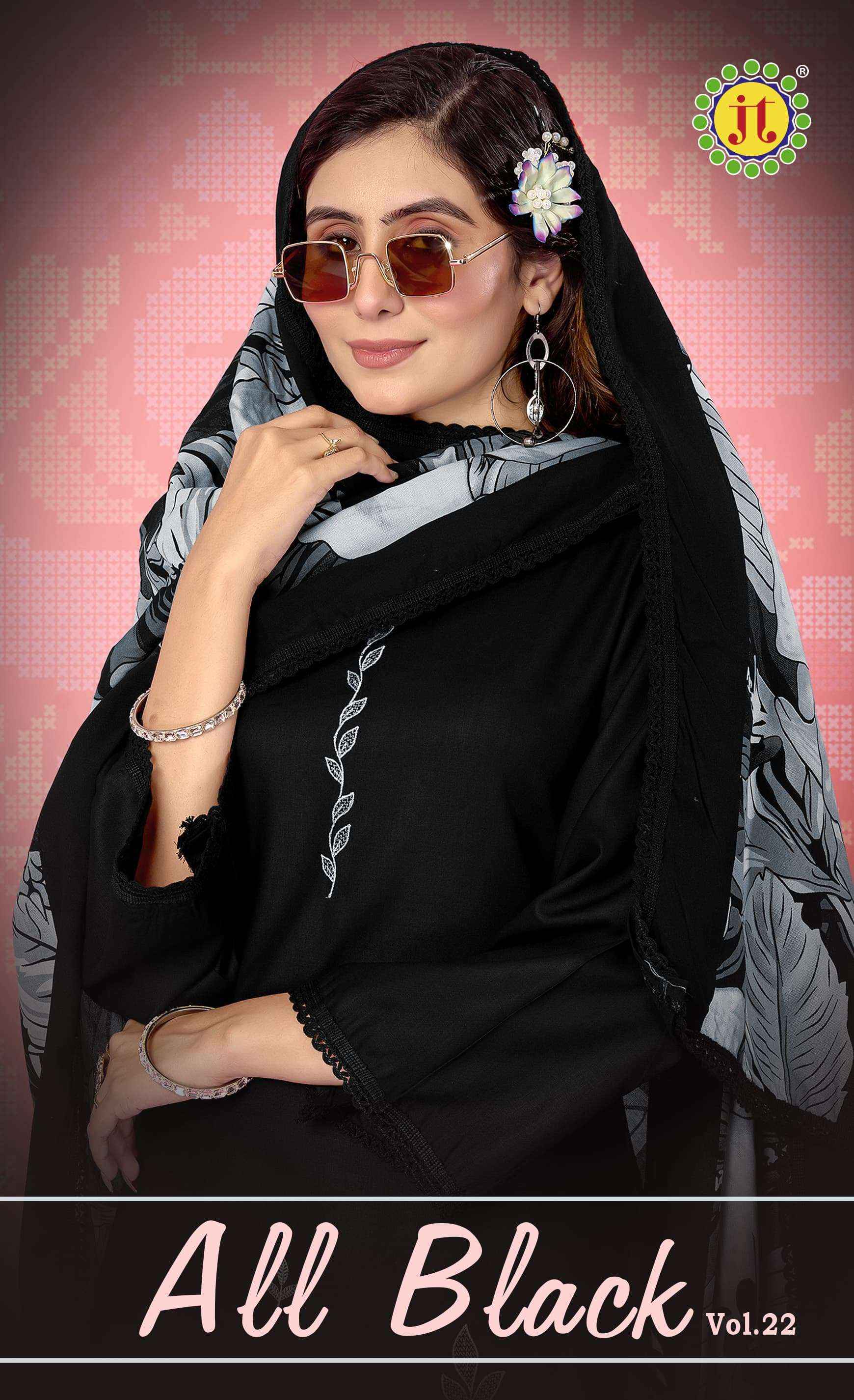 Jt All Black Vol 22 Rayon Salwar Kameez Wholesale Rate ( 5 Pcs Catalog )
