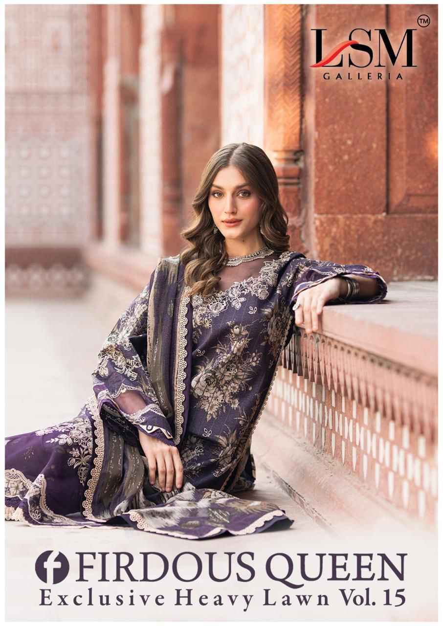 LSM Galleria Firdous Queen Lawn Vol 15 Lawn Cotton Salwar Kameez Wholesale Rate ( 6 Pcs Catalog )