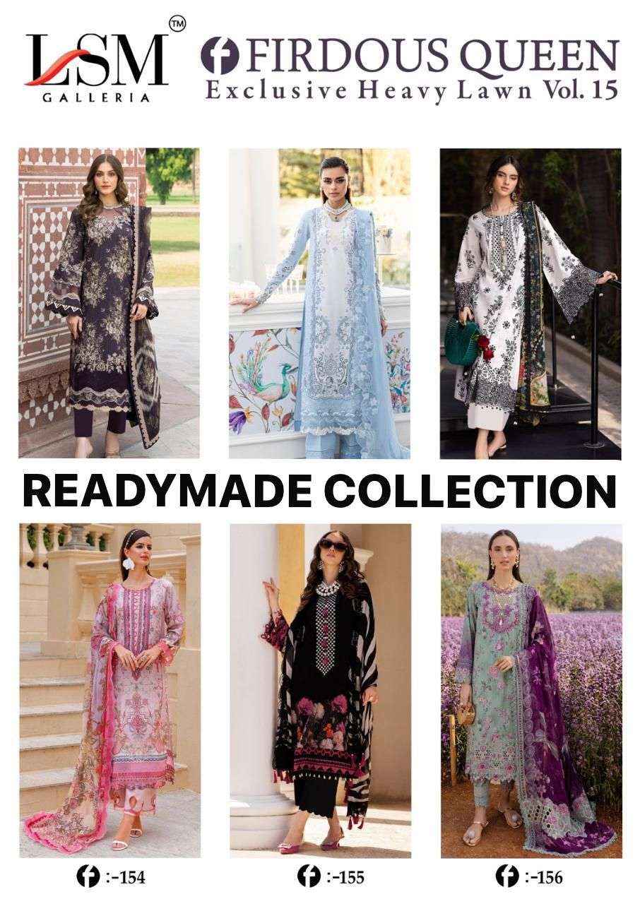 LSM GALLERIA FIRDOUS QUEEN LAWN VOL 15 READY MADE COLLECTION WHOLESALE RATE ( 15 PCS CATALOG )