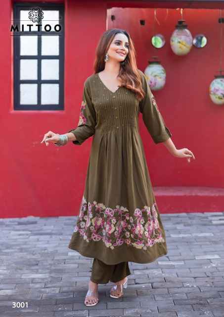 Mittoo Tanvika Rayon Kurti With Bottom Wholesale Rate ( 5 Pcs Catalog )