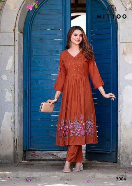 Mittoo Tanvika Rayon Kurti With Bottom Wholesale Rate ( 5 Pcs Catalog )