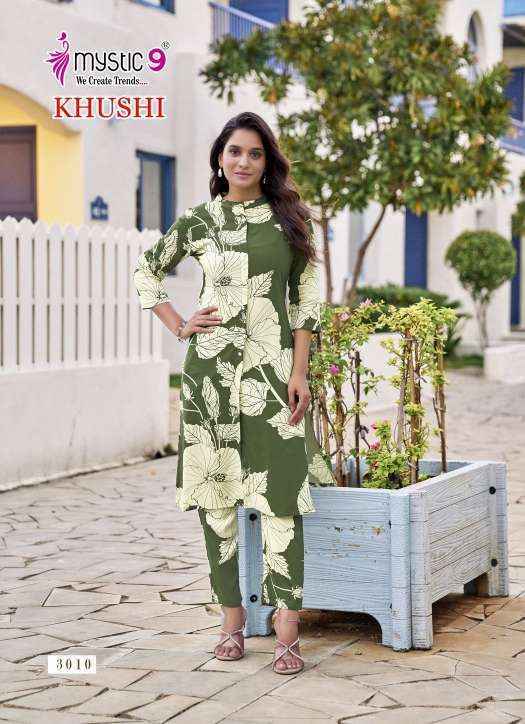 Mystic 9 Khushi Vol 3 Viscouse Kurti With Bottom Set Wholesale Rate ( 10 Pcs Catalog )