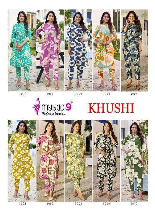 Mystic 9 Khushi Vol 3 Viscouse Kurti With Bottom Set Wholesale Rate ( 10 Pcs Catalog )